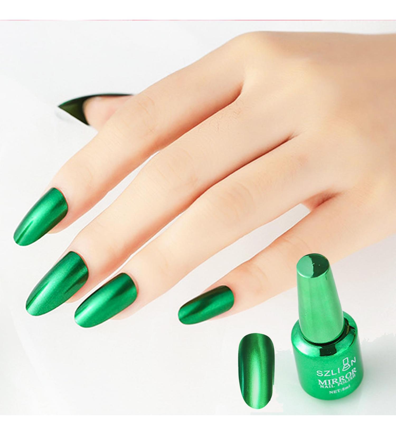 Green Nail Polish Chrome Metallic Nail Varnish Mirror Quick Dry Metal Effect No UV Needed Christmas Nail Art Polish Chrome Nail Polish - Buy Online on SooperMarket.com