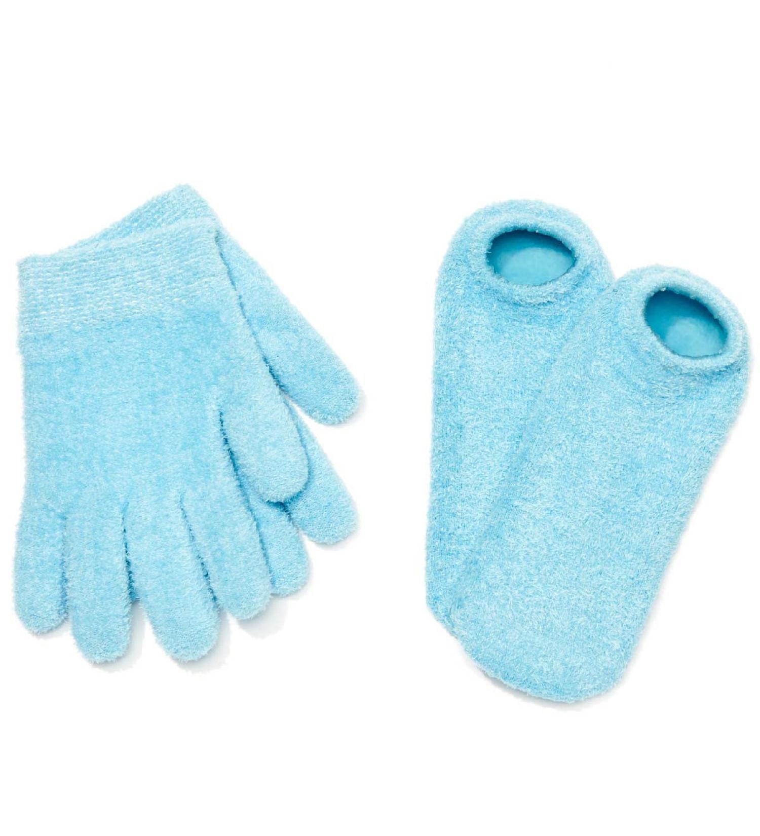 NatraCure Moisturizing Gel Booties & Gloves Set for Dry Hands, Feet, and Skin - Aqua Color - Buy Online on SooperMarket.com