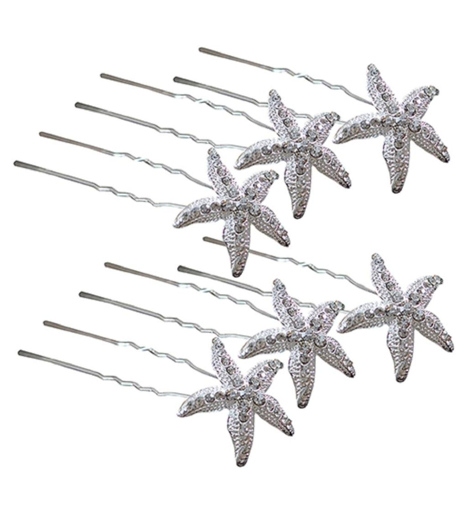 6pcs U Shape Starfish Hair Pins | Elegant Wedding Party Accessory - International Shipping - Buy Online on SooperMarket.com