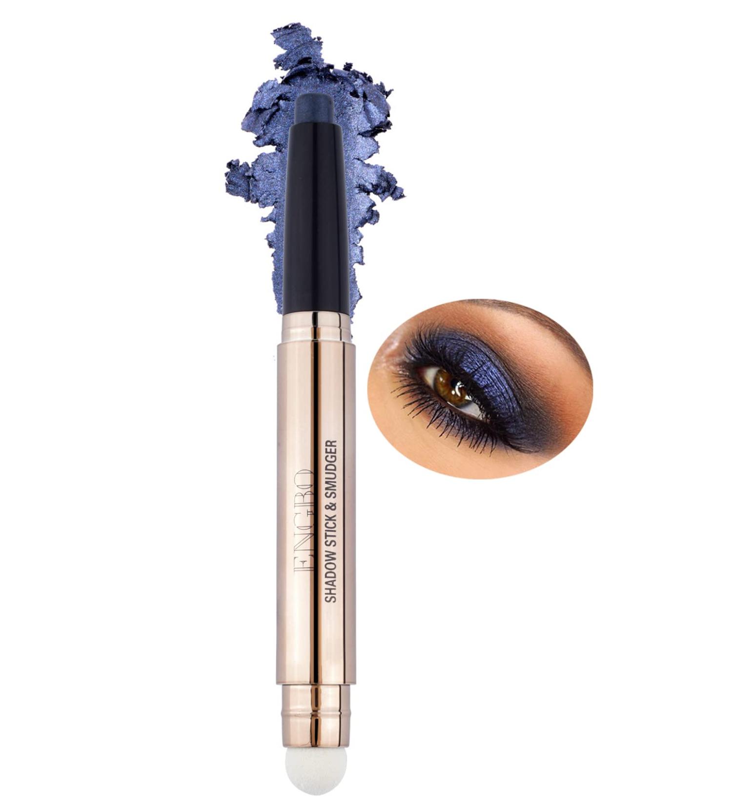 Cream Eyeshadow Stick 2-in-1 Eye Shadow Pencil Crayon with Smudger | Waterproof & Long-Lasting Eye Makeup | Midnight Black Blue Shimmer Eye Shadow Stick - Buy Online on SooperMarket.com