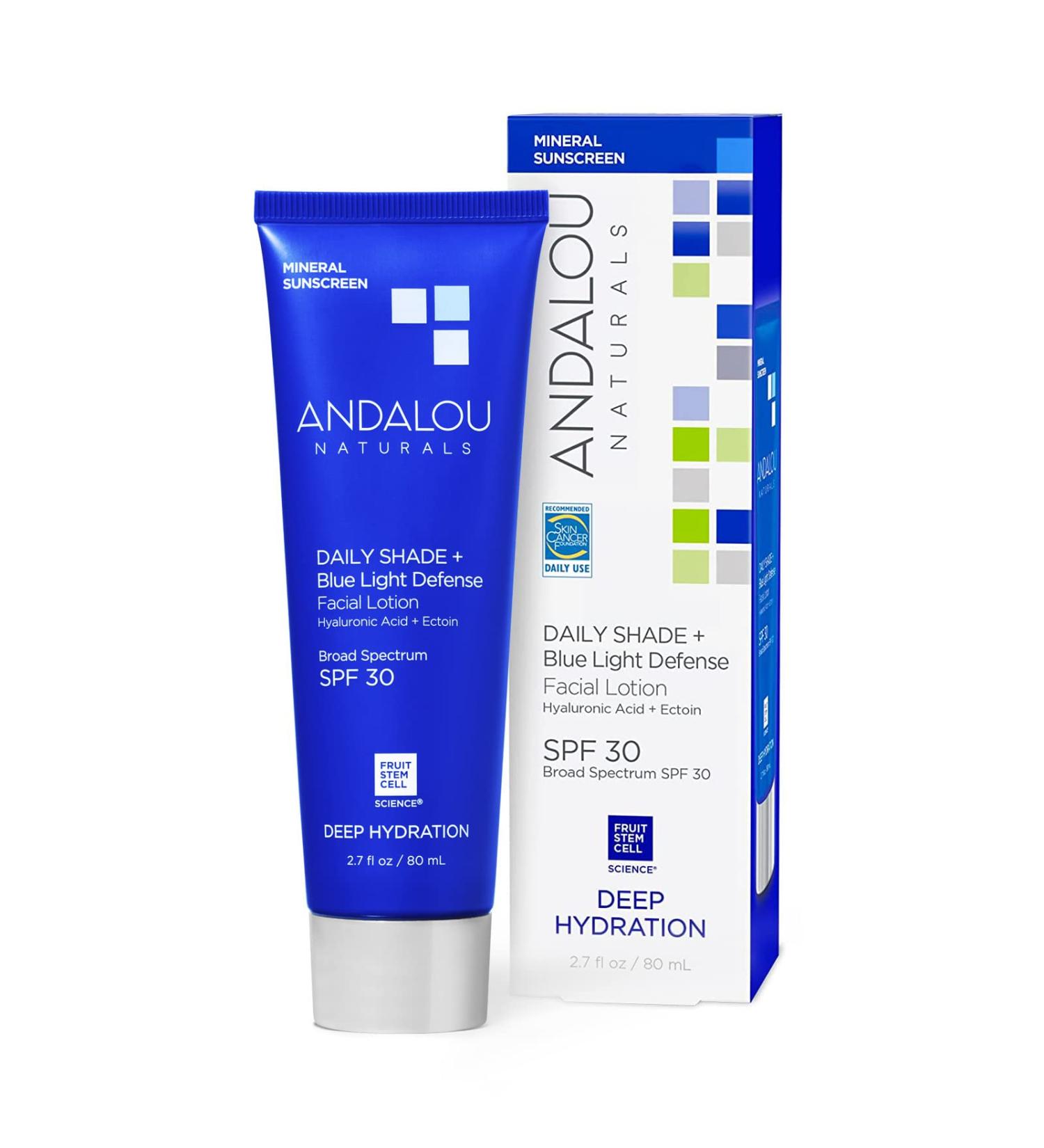 Andalou Naturals SPF 30 Face Sunscreen with Blue Light Defense | Hydrating Mineral Sun Block with Hyaluronic Acid & Zinc Oxide | 2.7 Fl Oz - Buy Online on SooperMarket.com
