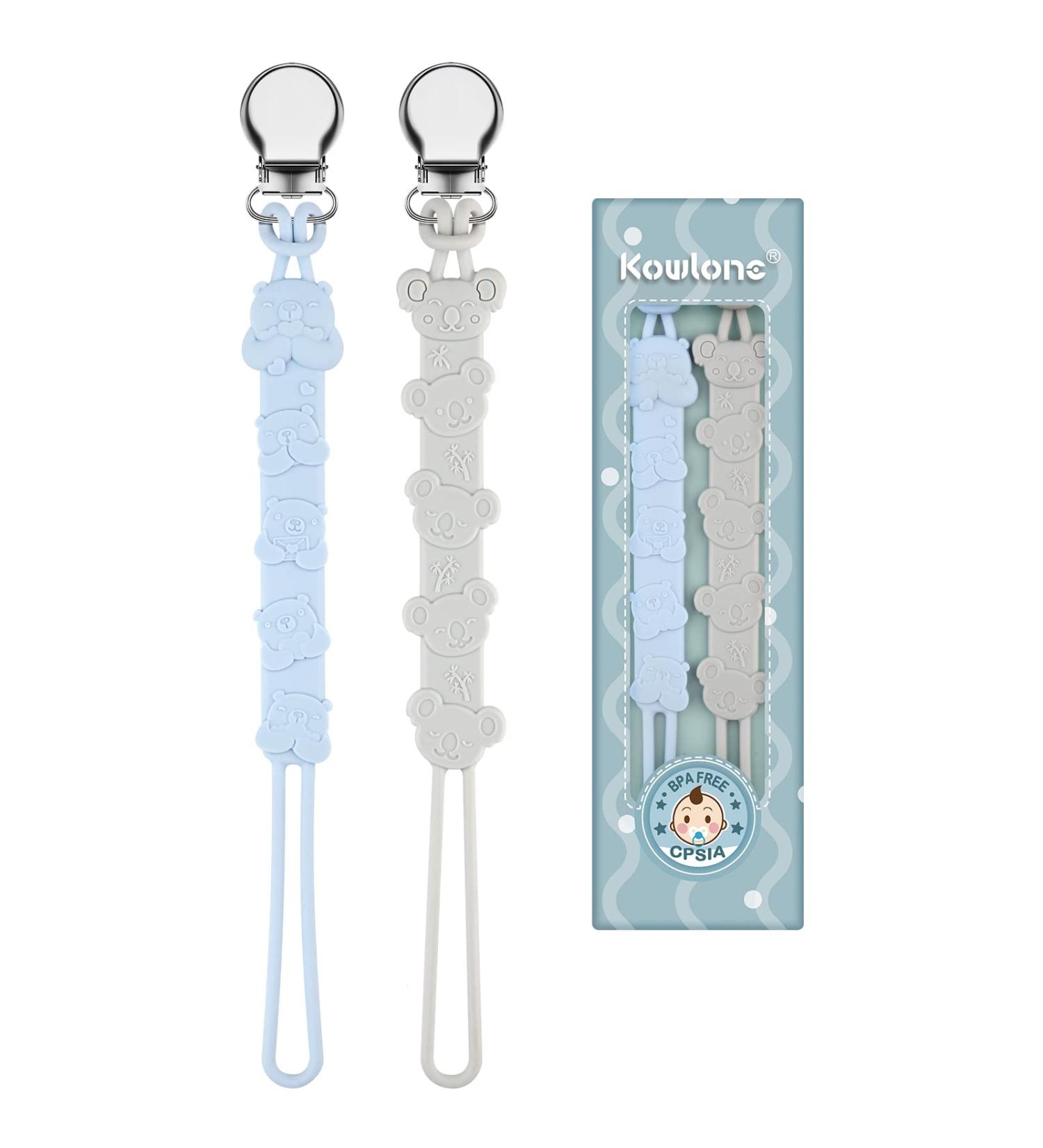 Kowlone Koala Bear Silicone Dummy Clip - Soother Pacifier Chain for Teething Baby - Grey Blue Design - Buy Online on SooperMarket.com