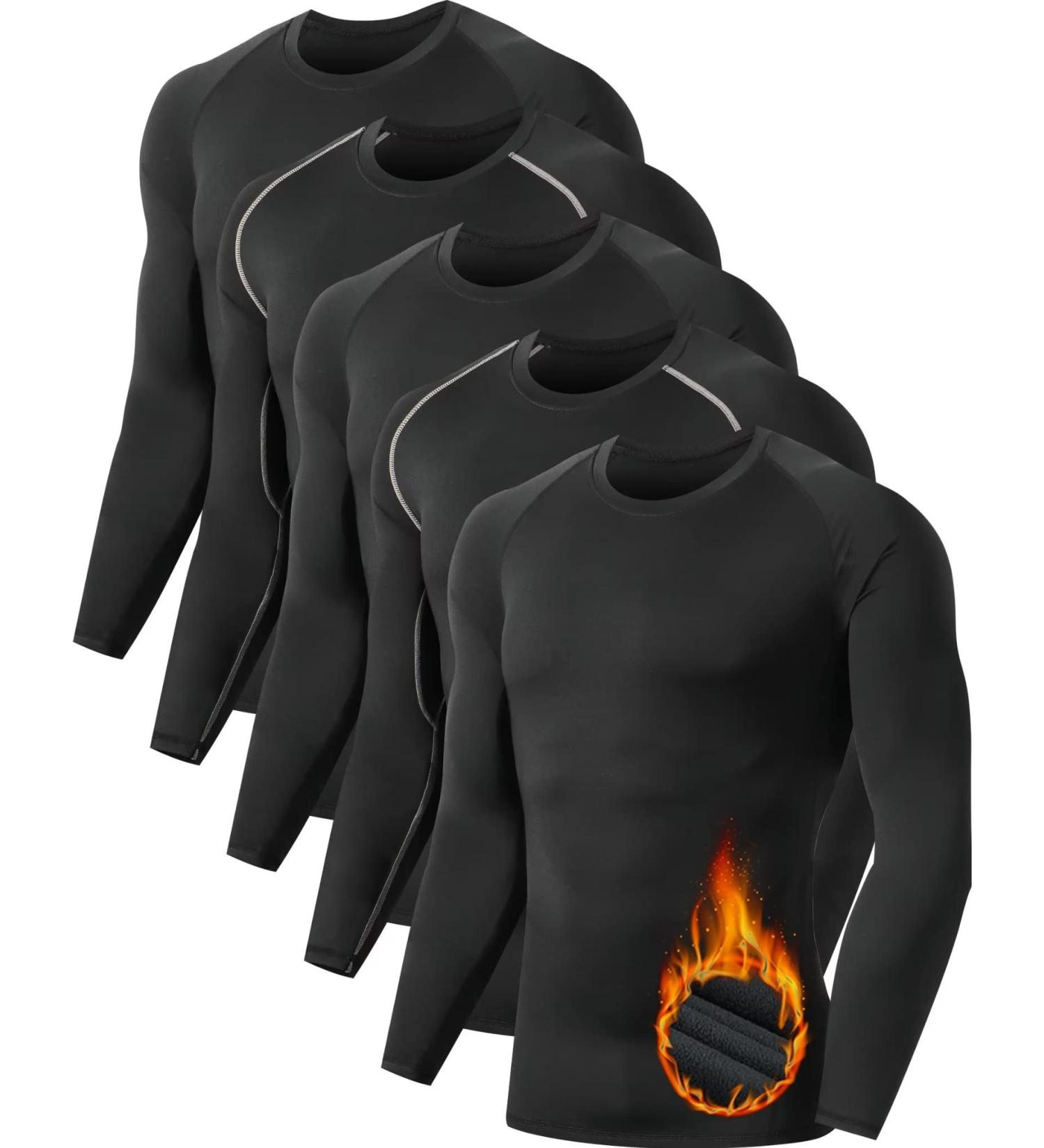Men's Thermal Compression Shirt Fleece Lined Long Sleeve Athletic Base Layer - 5 Pack Large - Buy Online on SooperMarket.com