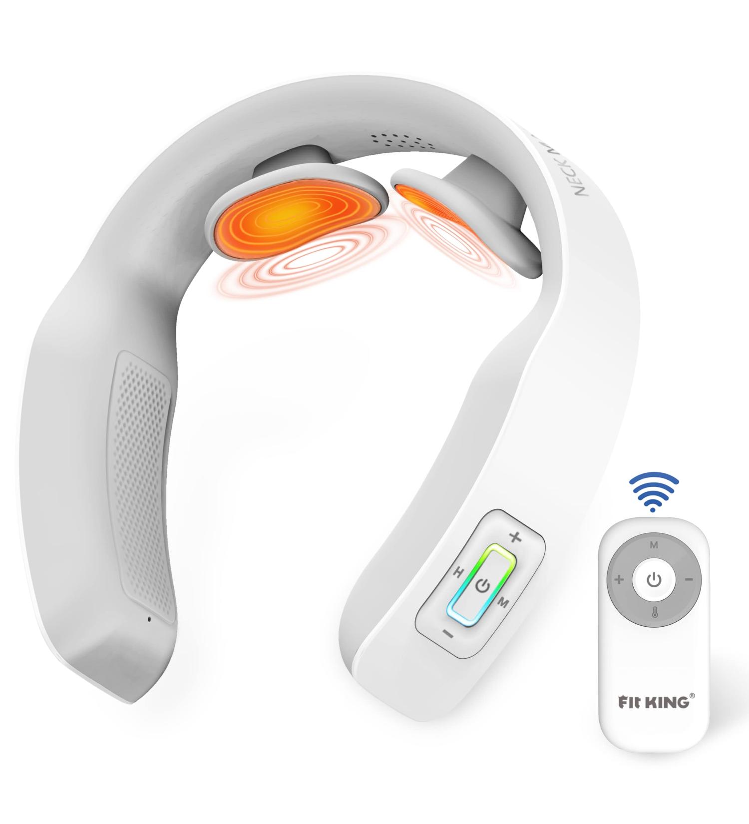 FIT KING Neck Massager with Heat & TENS Technology for Fatigue and Pain Relief - Cordless & Rechargeable Design | Remote Control & Voice Broadcast | 5 Modes 16 Intensities FT-056N - Buy Online on SooperMarket.com