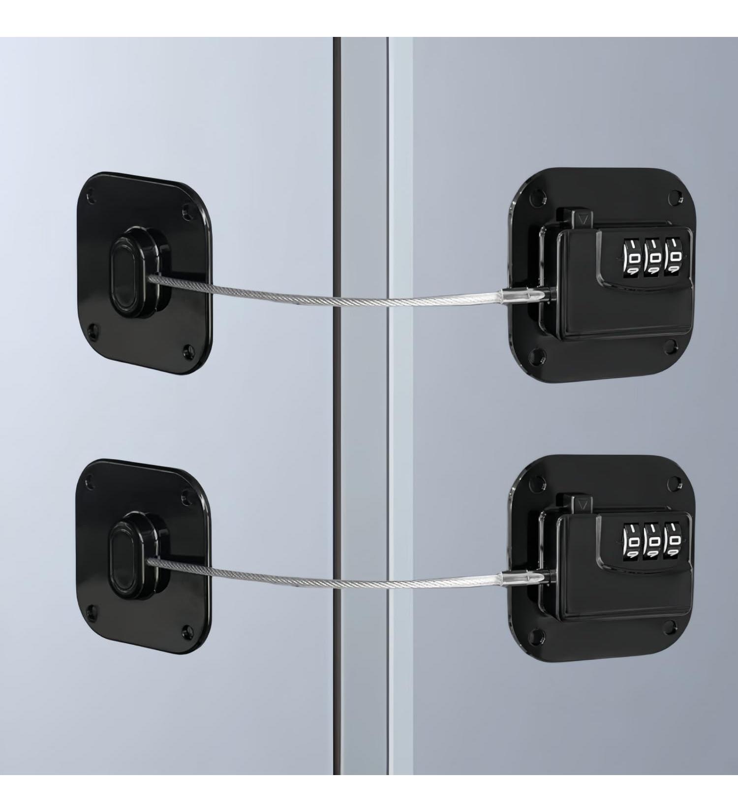2 Pack Refrigerator Lock - Heavy Duty Combination Fridge Lock Child/Baby Proofing Lock for Cabinets Closets Drawers Window and More Easy Install and Use (Black) - Buy Online on SooperMarket.com