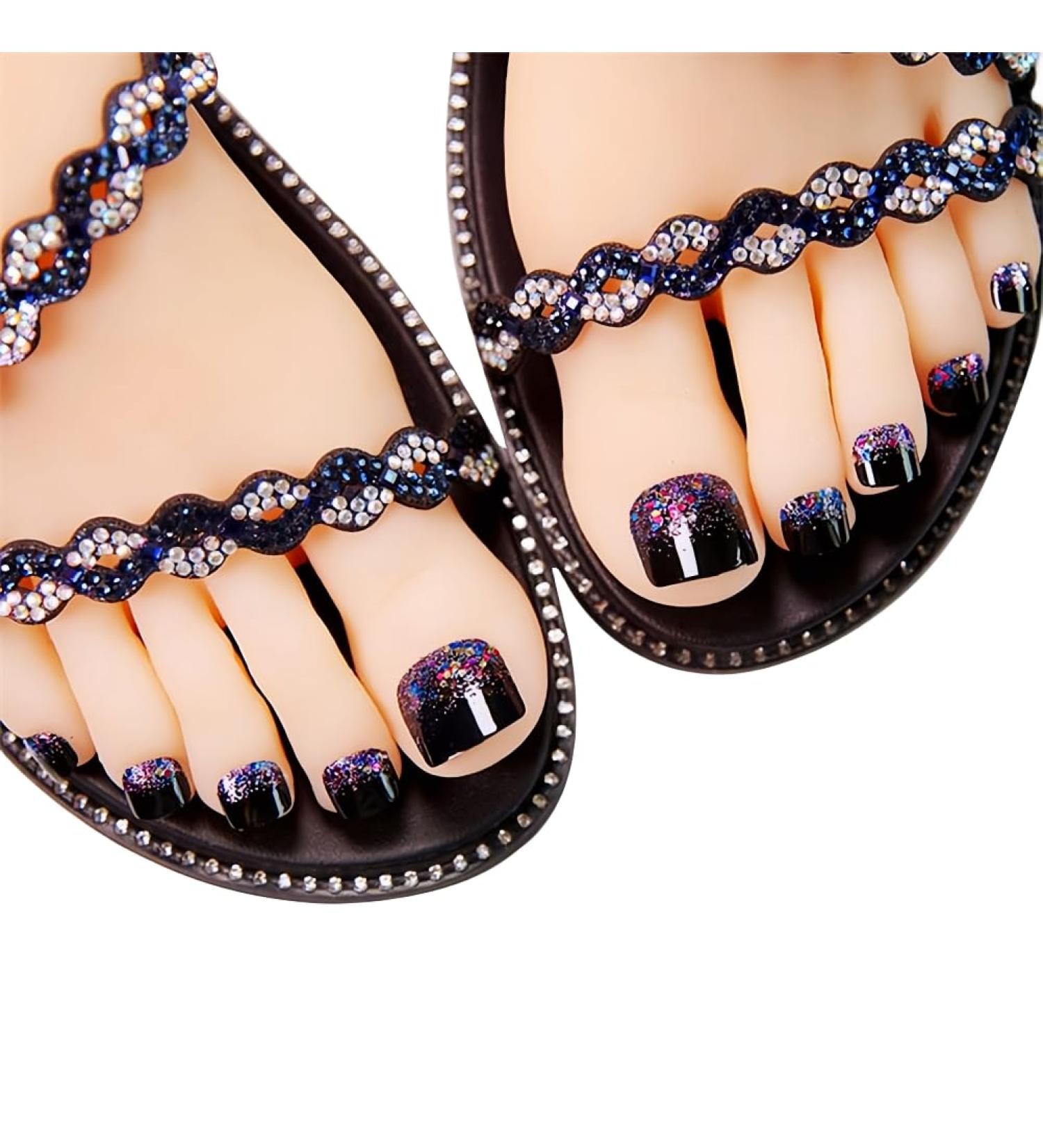 24Pcs Press On Toe Nails False Toenails for Women and Girls Short Glitter Toe Naiils Decorated Press On Toe Nails Full Cover Fake Toenails with Glue On Toenails for Women Blue - Buy Online on SooperMarket.com
