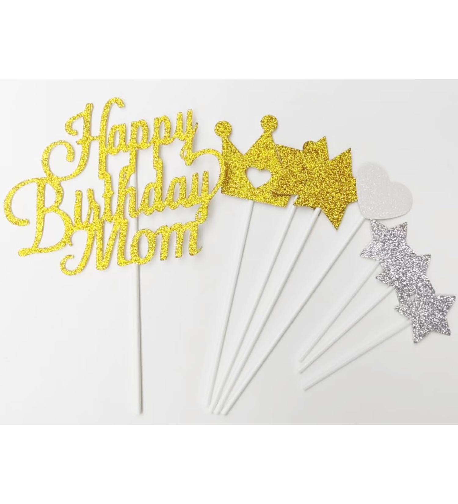 AILEXI Glitter Cake Toppers - Happy Birthday Mom Gold set