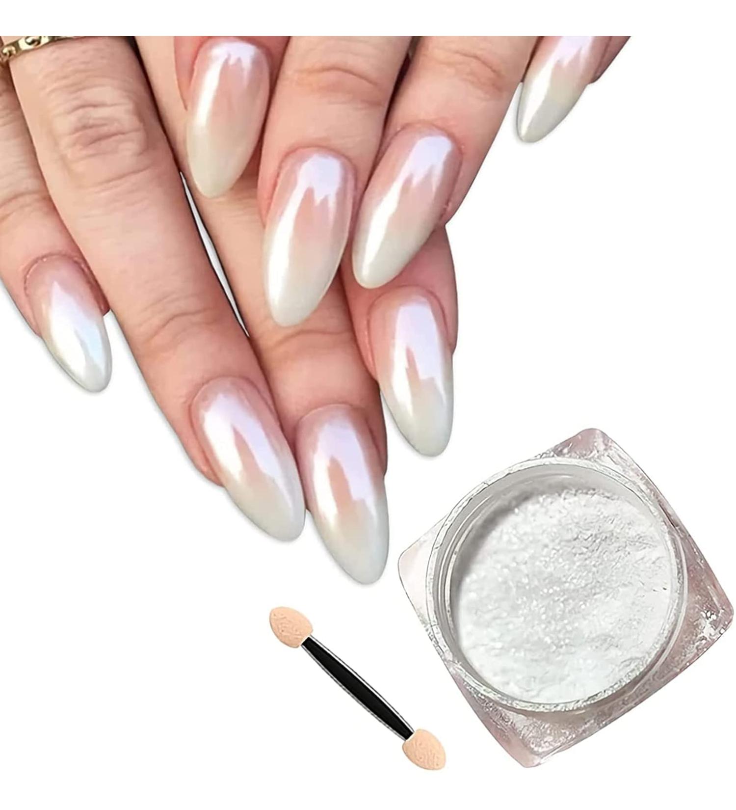 White Pearl Chrome Nail Powder - Glittery Aurora Magic Pearlescent Symphony for DIY Nail Art Decorations - Buy Online on SooperMarket.com