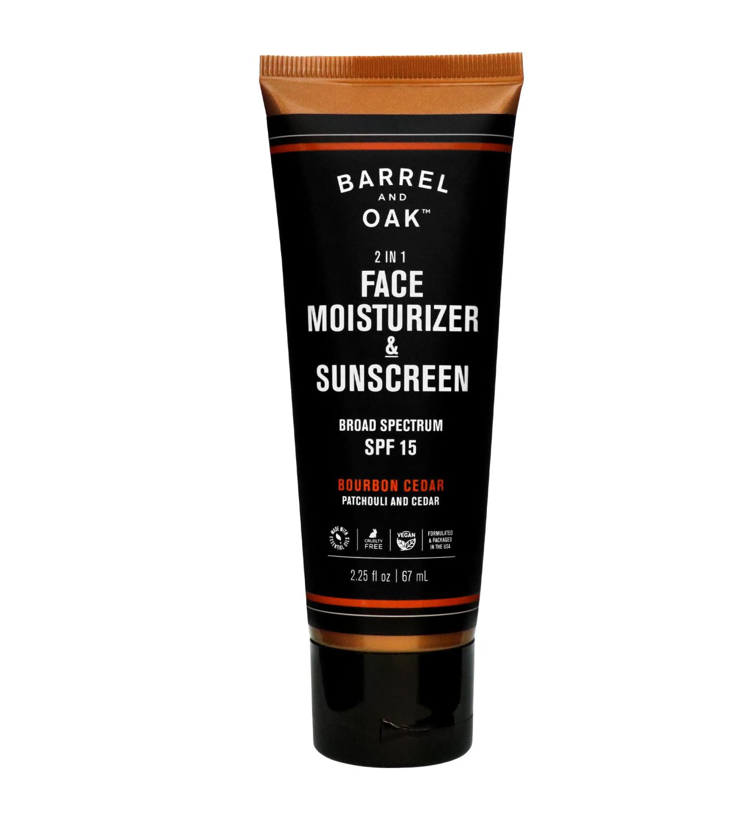 Barrel and Oak Bourbon Cedar 2-in-1 Face Moisturizer & Sunscreen SPF - Mineral Formula with Olive Leaf Extract & Aloe Vera - Non-Greasy, For All Skin Types - 2.25 oz - Buy Online on SooperMarket.com