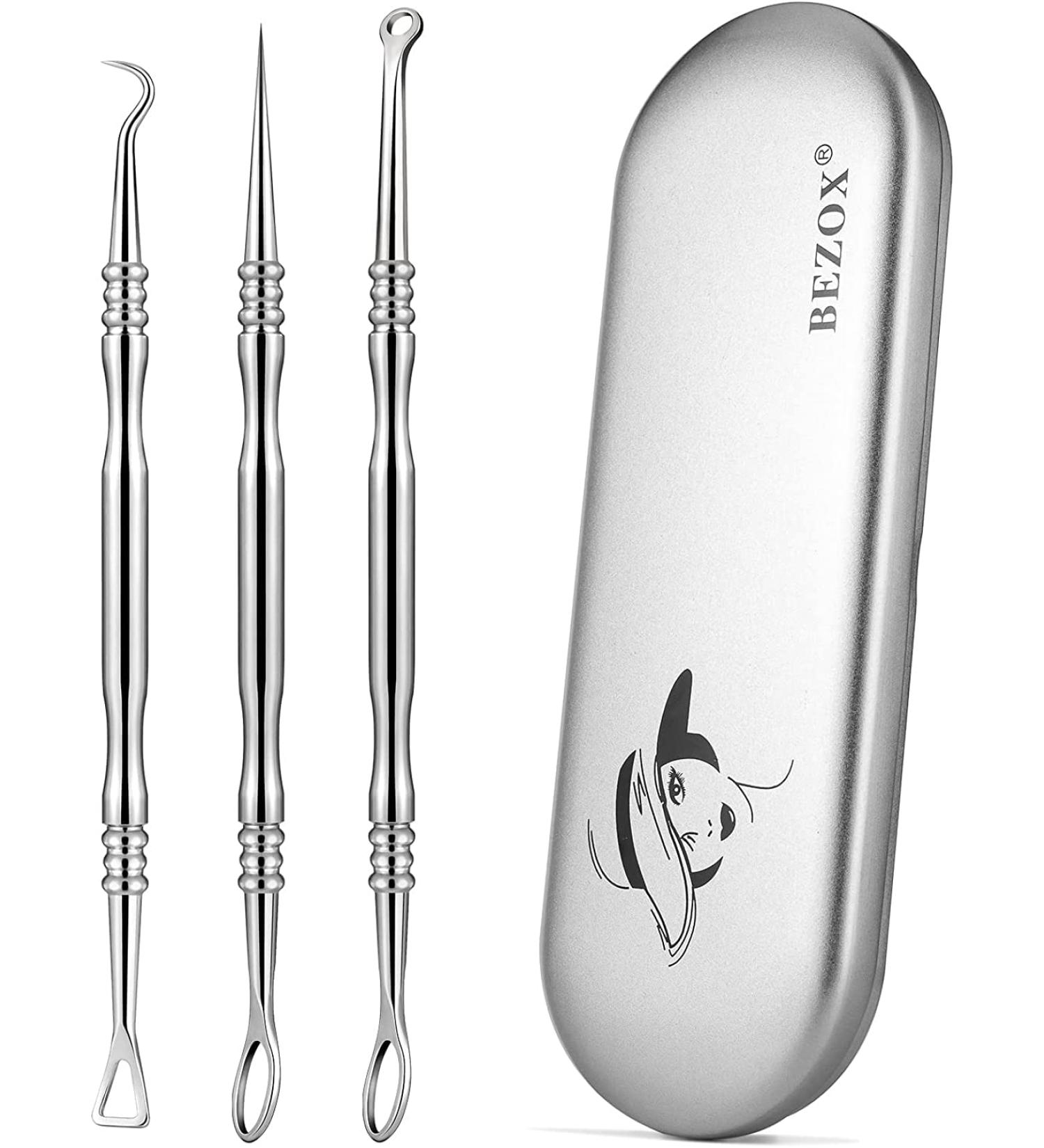 BEZOX Blackhead Remover Tools Pore Extractor Kit Set of 3 Stainless Pimple Popper Facial Tools with Metal Storage Case 3 pcs 1.0 - Buy Online on SooperMarket.com