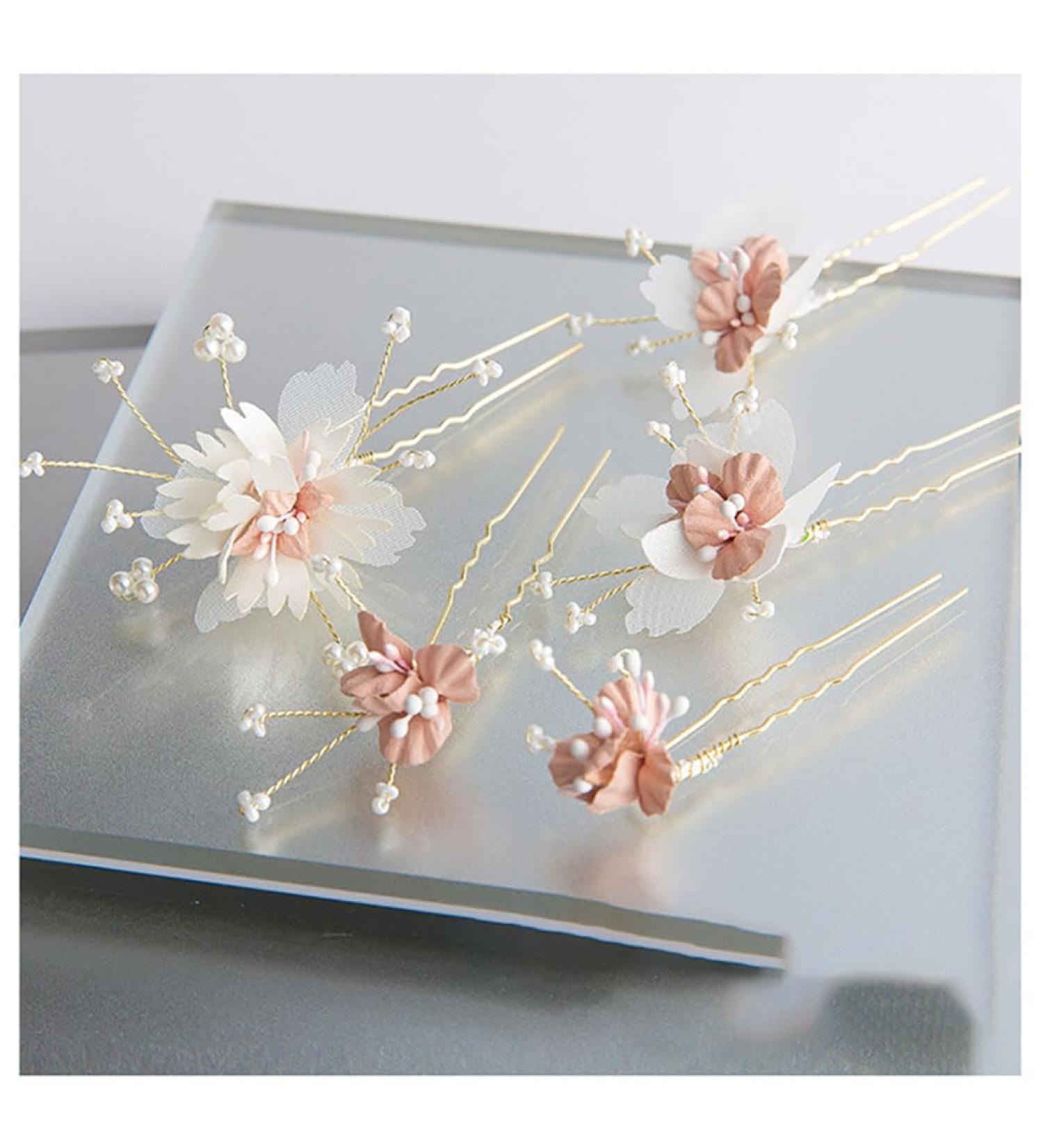 IYOU Flower Girl Headpiece Pink Floral Hair Pins Communion Bridal Wedding Hair Accessories for Girls - Buy Online on SooperMarket.com