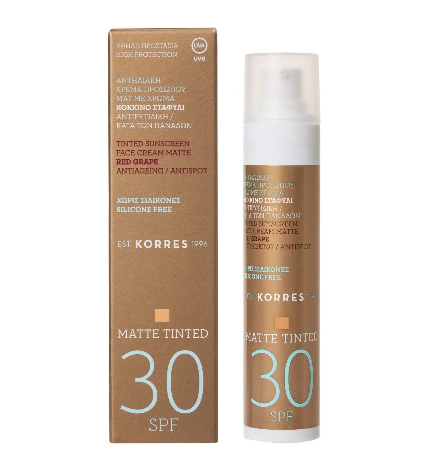 Korres RED GRAPE Anti-Ageing/Anti-Spot Tinted Sunscreen for the Face SPF30 - Matt 1 Pack (1 x 93 g)