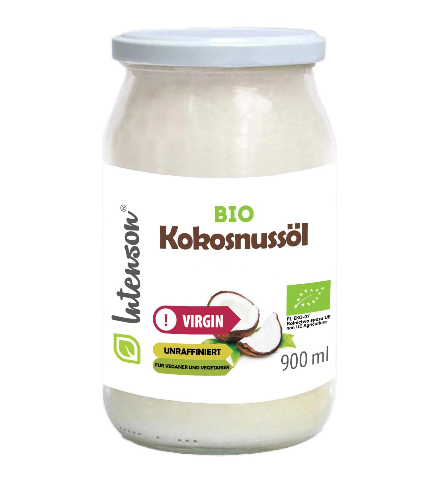 Intenson - Organic Coconut Virgin Oil 900 ml | Cold Pressed | Unrefined | Vegan | Glass Jar - Buy Online on SooperMarket.com