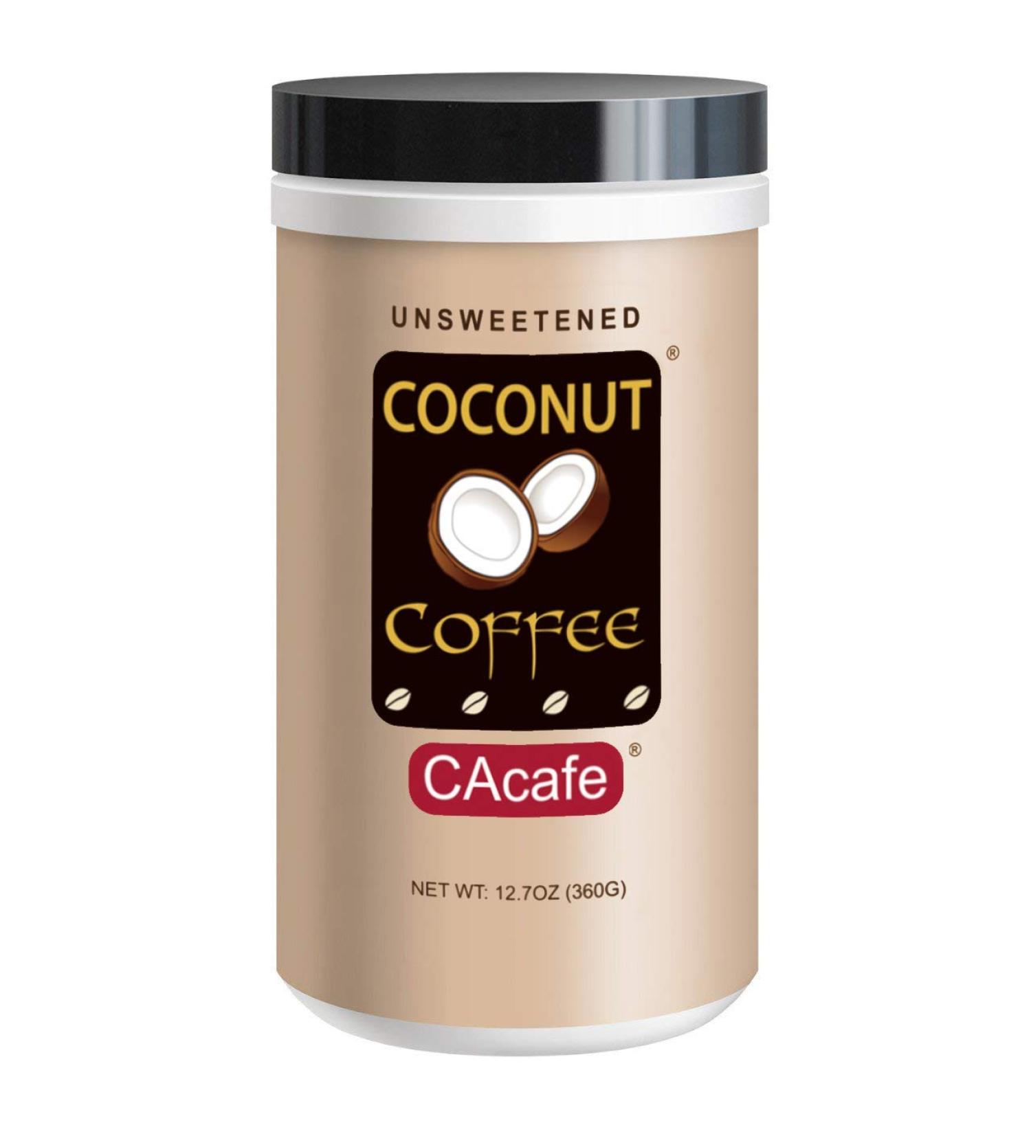 CAcafe Coconut Coffee Unsweetened Colombian Coffee - Antioxidant Rich, Natural Energy Boost - No Added Sugar, Creamy Drink Mix - Perfect for Iced or Hot Drinks - Stress Relief - 12.07oz Jar - Buy Online on SooperMarket.com