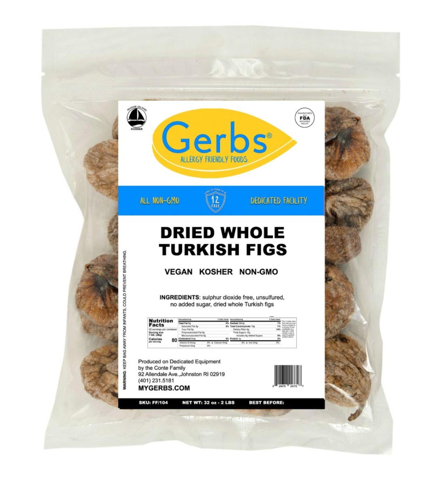 GERBS Dried Whole Figs 2 LBS | Allergy Friendly | Sulfur Dioxide Free | Vitamin C Boost | Gluten & Peanut Free - Buy Online on SooperMarket.com