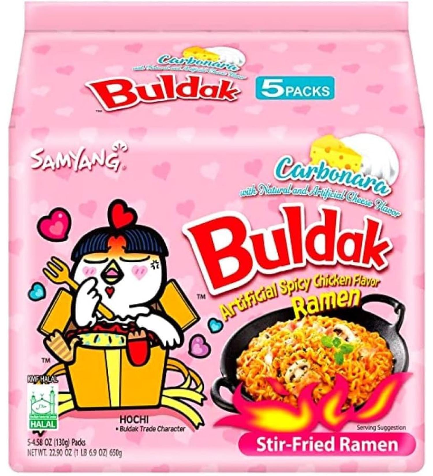 Samyang Hot Chicken Flavour 130g Buldak Ramen Noodles Carbonara (Pack of 5)