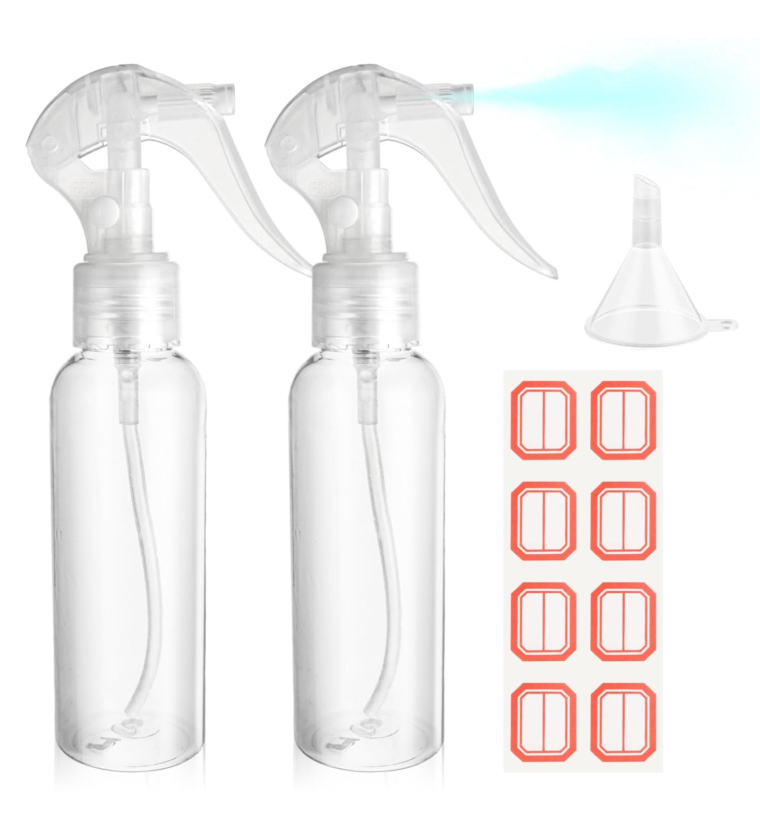 WLLHYF 2 Pack Small Spray Bottles 3.5oz/100ml Plastic Hair Spray Bottle Clear Empty Travel Bottle Fine Mist Reusable Liquid Container for Salons Essential Oils Water Squirt with Funnels Labels - Buy Online on SooperMarket.com