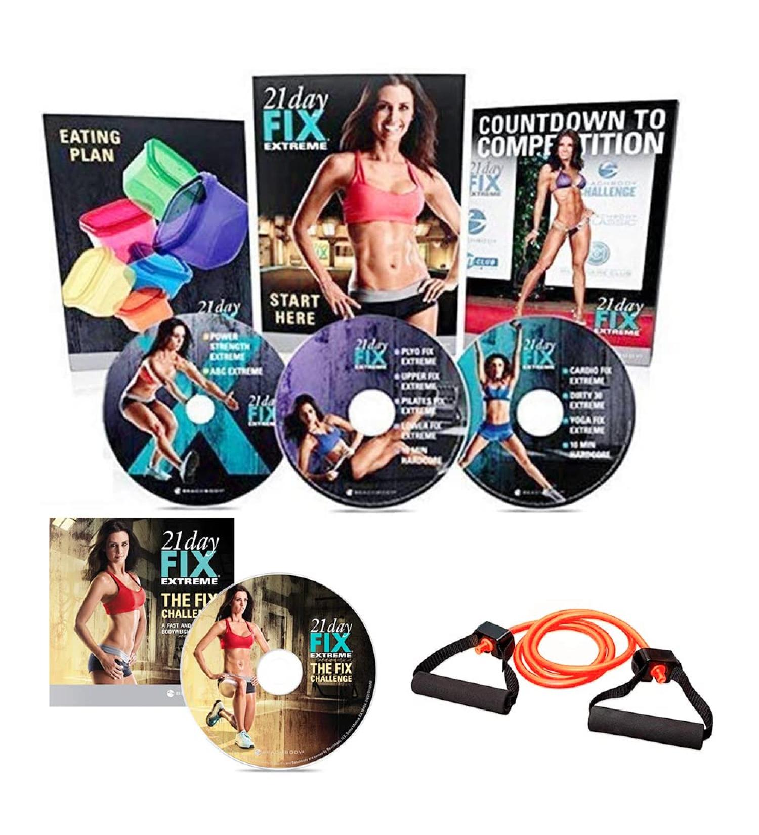 21 Day Fixs Extreme 4 DVD Workout Program Set Fix Challenge Introductory Workout Elastic Band and Eating Nutrition Plan - Buy Online on SooperMarket.com