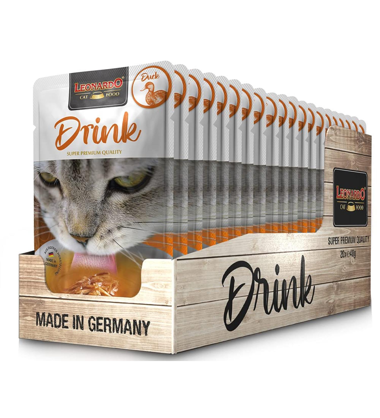 Leonardo Drink Duck 20x40g Multipack | Cereal-Free Meat Broth with Duck Strips | Premium Supplementary Feed for Cats - Buy Online on SooperMarket.com