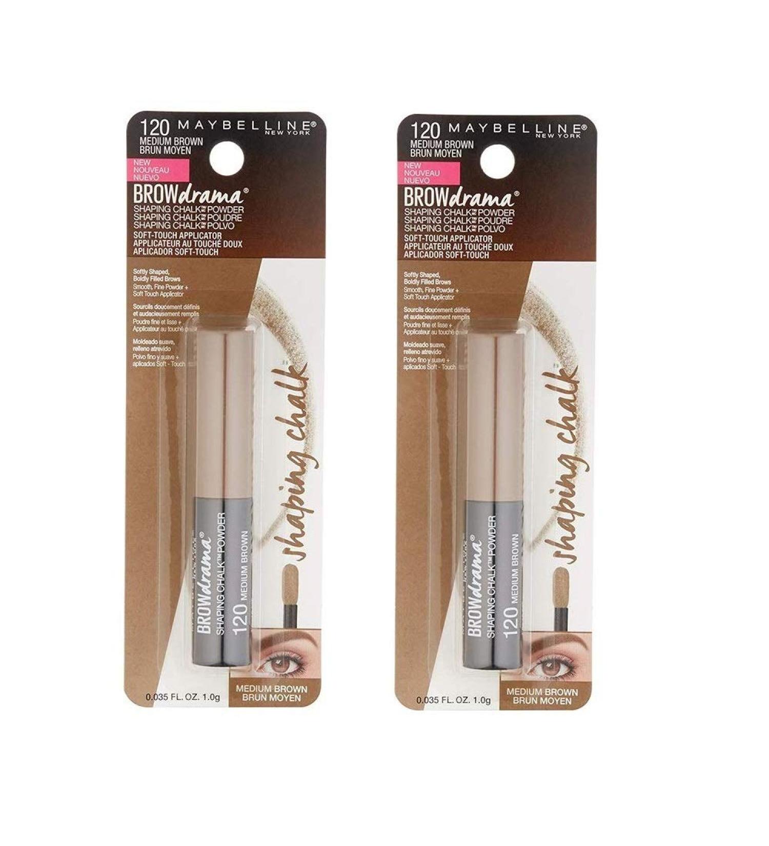 Pack of 2 Maybelline New York Brow Drama Shaping Chalk Powder Medium Brown 120
