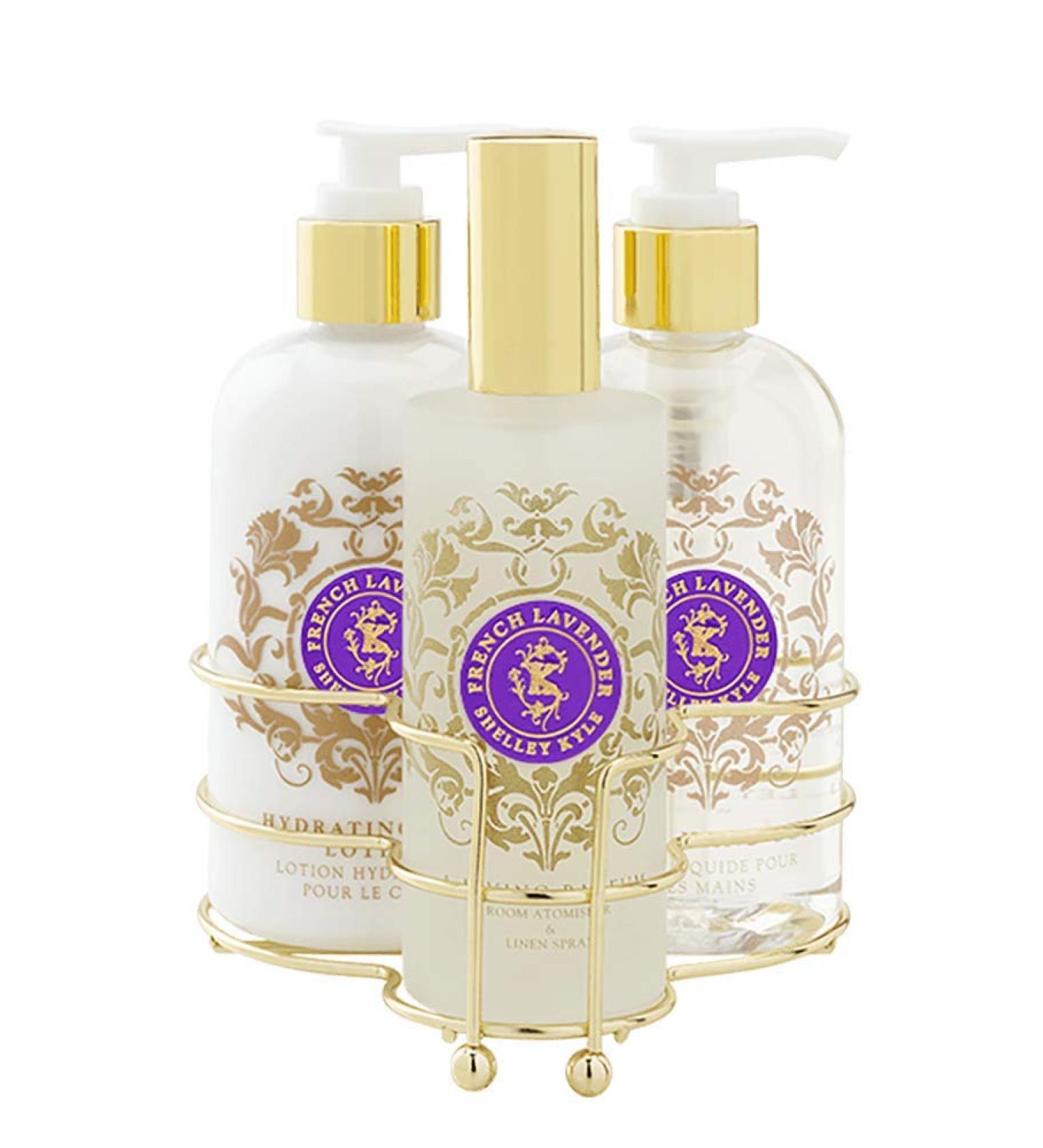 Shop Shelley Kyle French Lavender 3-Piece Caddy | Lotion Liquid Soap & Room Atomizer - Luxurious International Shipping - Buy Online on SooperMarket.com