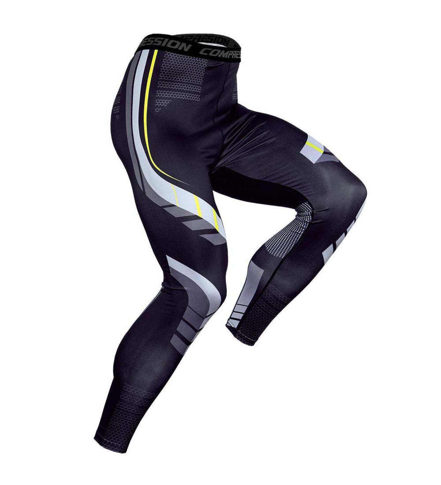 OEBLD Compression Pants Men UV Blocking Running Tights 1 or 2 Pack - Black Gym Leggings for Athletic Workout | Large Size - Buy Online on SooperMarket.com