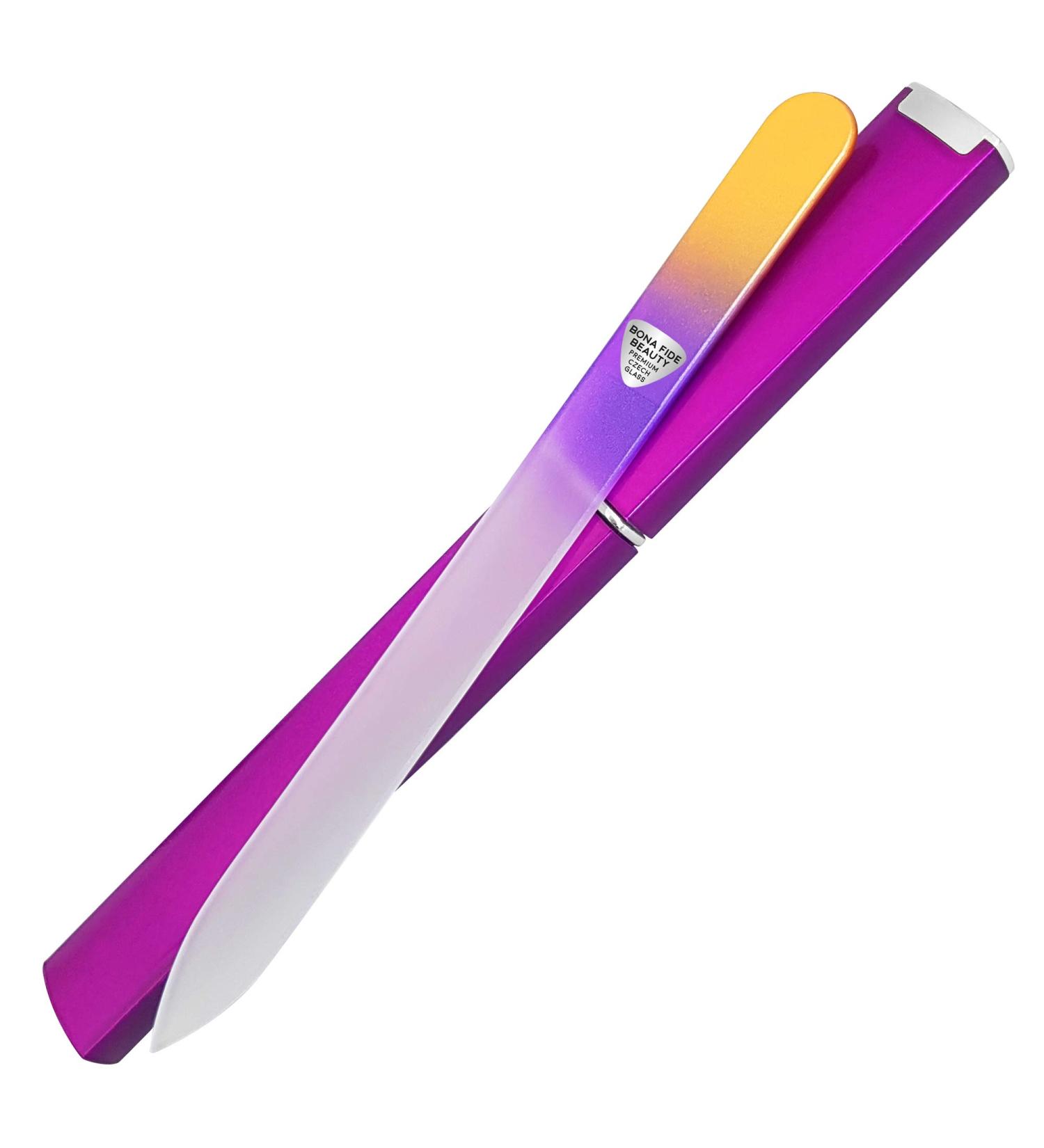 Premium Czech Glass Nail File with Case - Bona Fide Beauty Precision Manicure Tool - Smooth Surface Gold Violet Design - Buy Online on SooperMarket.com
