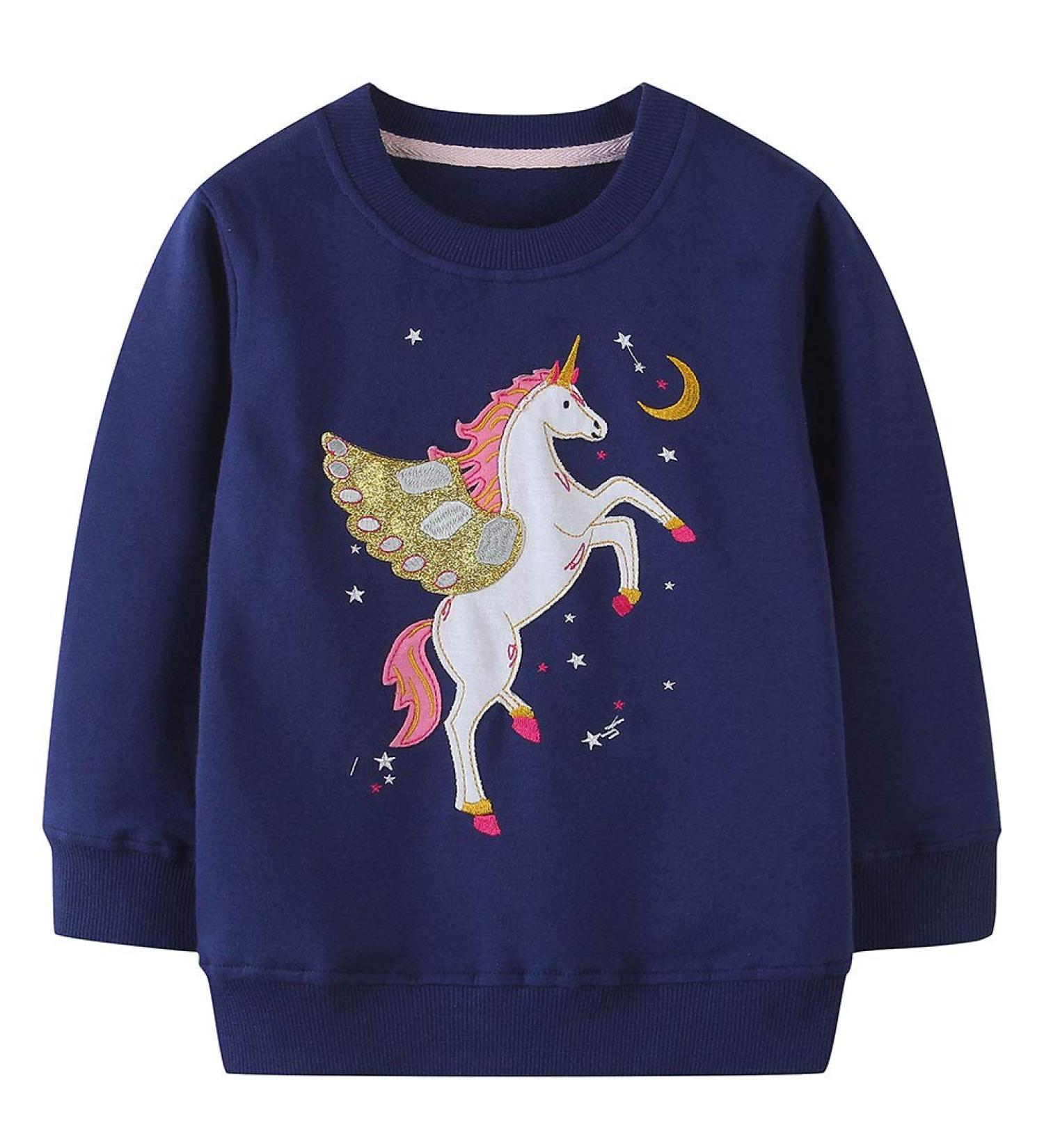 Girls Cotton Sweatshirt | Casual Long Sleeve Pullover for Toddlers | Blue | Ages 1-12 - Buy Online on SooperMarket.com