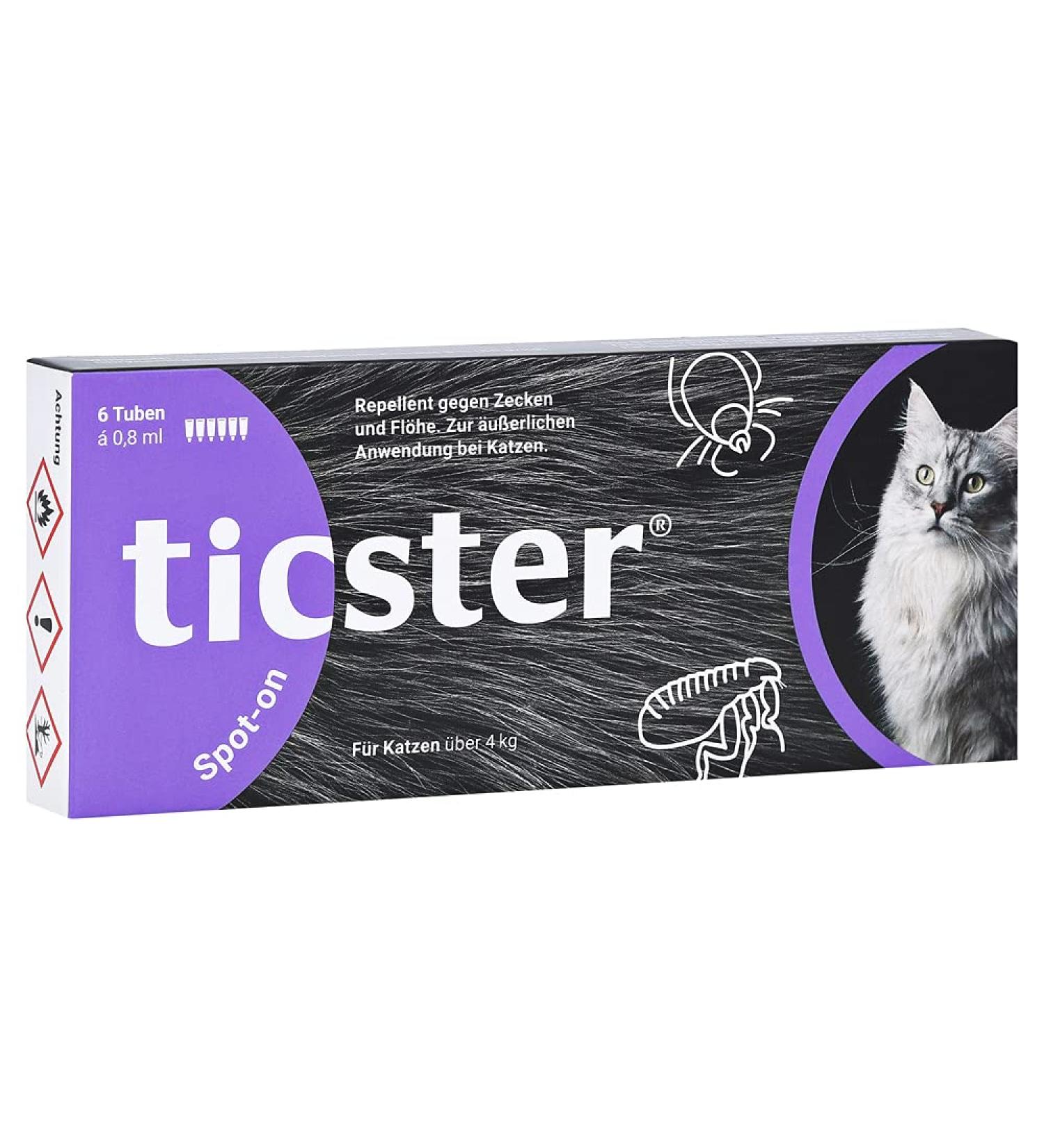 Ticster Spot-on for Cats 4-8 kg | 6x 0.8ml Flea & Tick Protection | Up to 24 Weeks | Natural Ingredients - Buy Online on SooperMarket.com