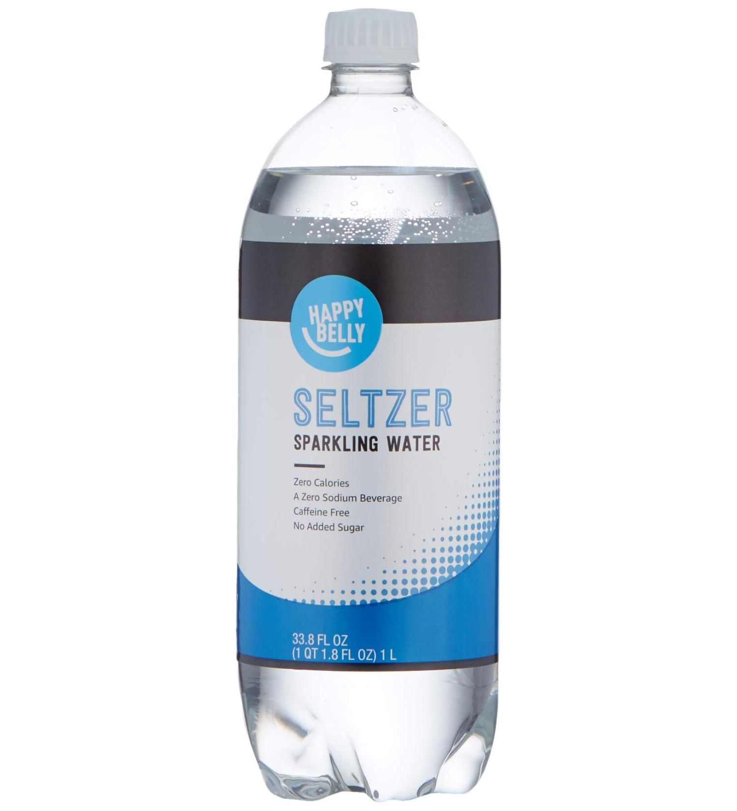 Amazon Brand Happy Belly Seltzer Water 33.8 Ounce (1L) - Refreshing Carbonated Beverage - Buy Online on SooperMarket.com