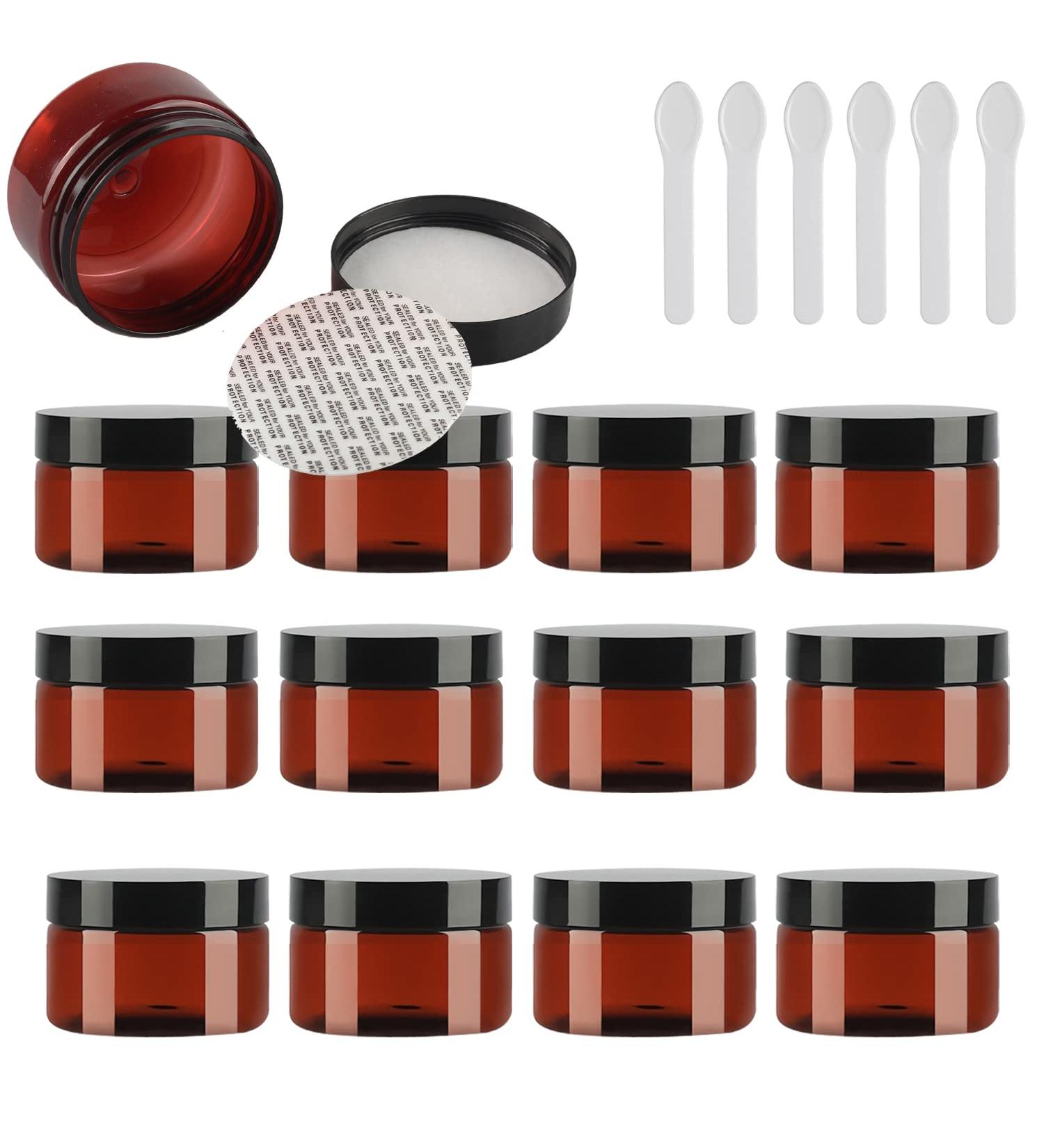 TIANZD 24 Pieces Empty 100ml Brown Plastic Cosmetic Jars with Black Screw Lid 100g Small Pot for Cosmetic Travel Homemade Cream Gel Lip Balm Salve Storage Containers+ 6x Spatula Brown 100ml - Buy Online on SooperMarket.com