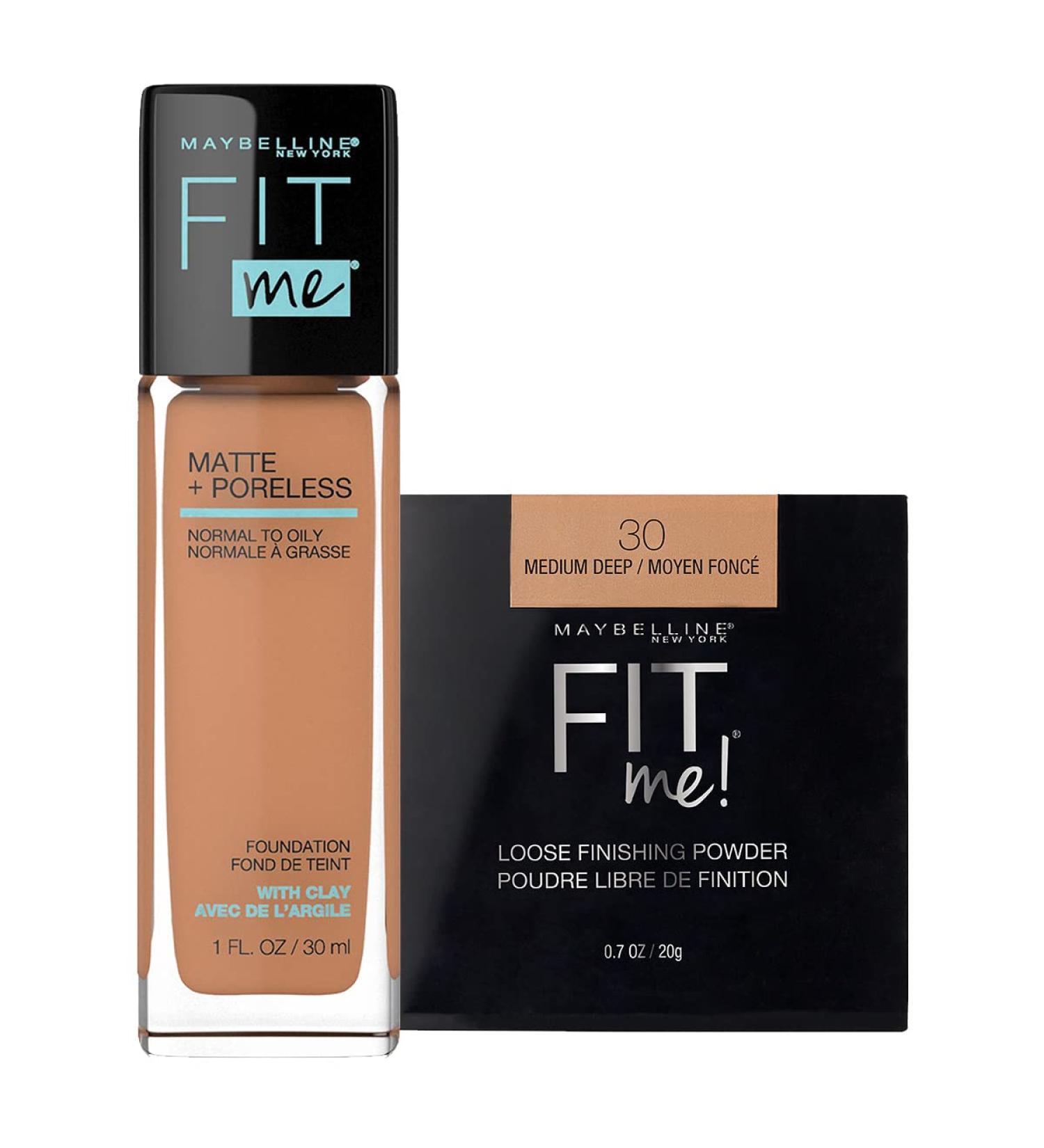 Maybelline New York Fit Me Matte + Poreless Liquid Foundation Makeup Toffee 1 fl. oz. and Loose Finishing Powder Medium Deep 0.7 Oz - Buy Online on SooperMarket.com