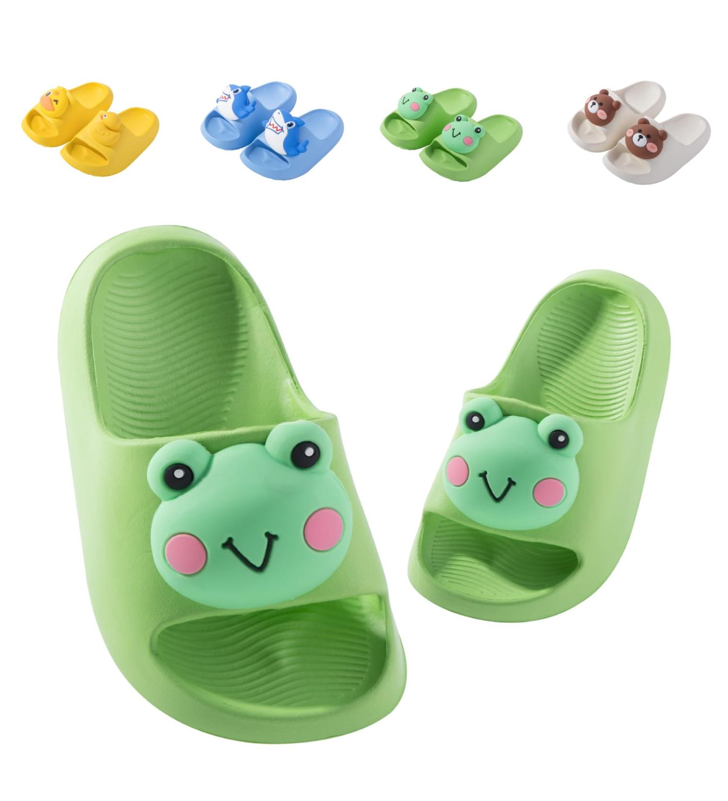 Flat Flops: Kids' Frog Green Summer Slippers - Anti-Slip Shower & Beach Sandals for Parent-Child Fun - Buy Online on SooperMarket.com