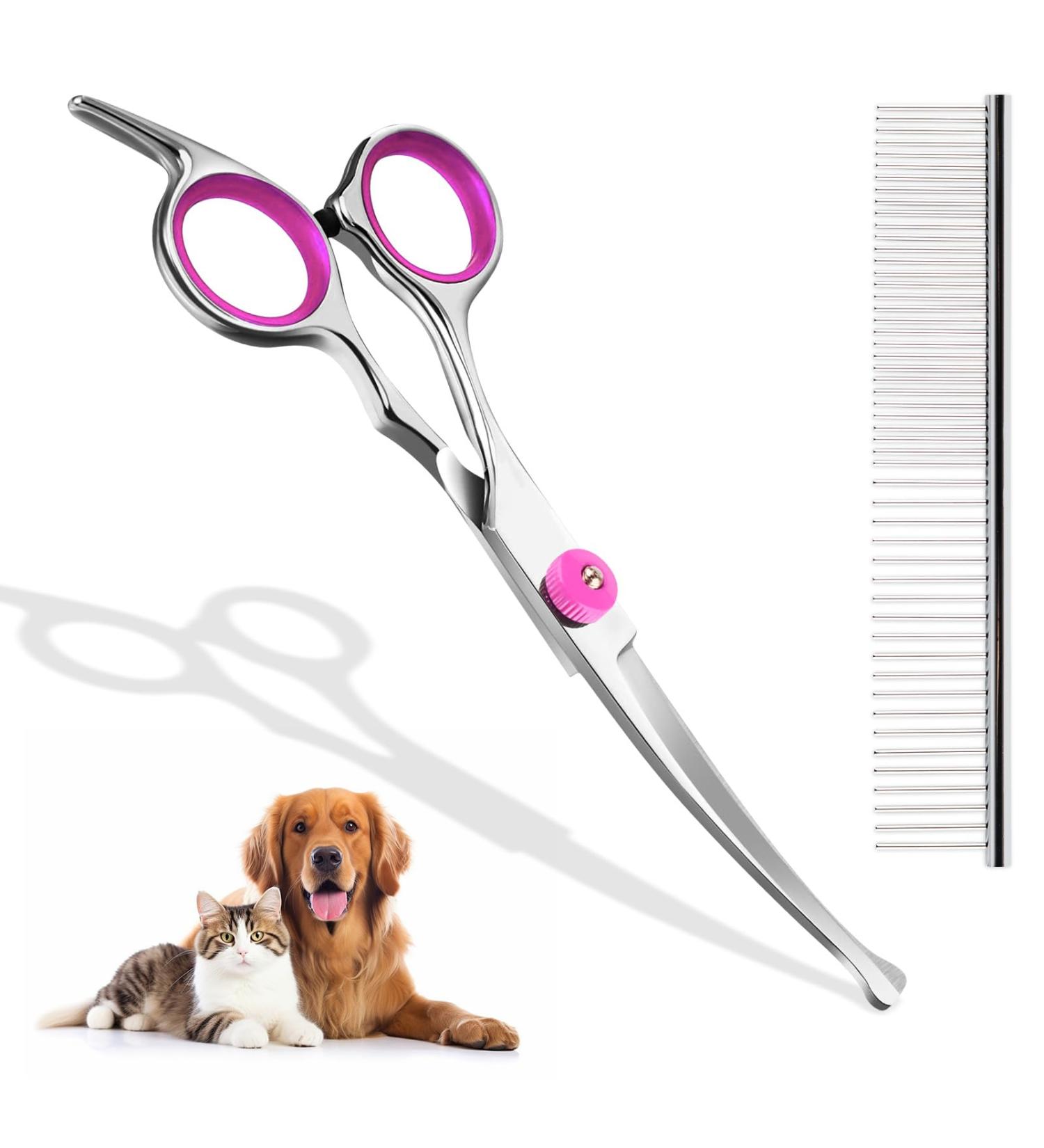 Professional Curved Dog & Cat Grooming Scissors Set - Pink Stainless Steel with Pet Comb | International Shipping - Buy Online on SooperMarket.com