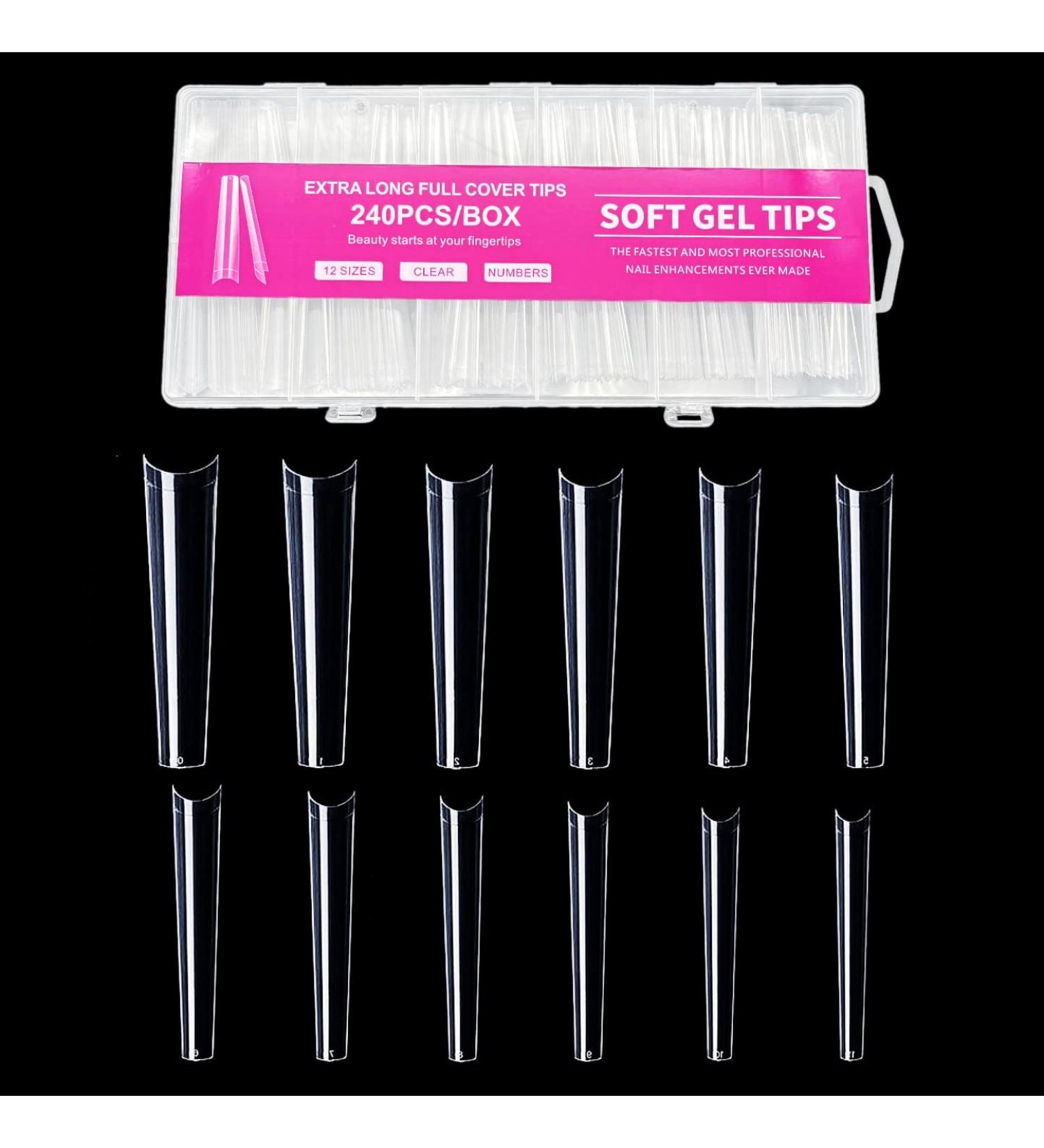 JZK 240x XXXL Clear Half Cover Extra Long Coffin Nail Tips For Acrylic Extensions No C Curve False Nail Tips Long For Gel And Acrylic Nails 3XL Finger Nail Extension Tips - Buy Online on SooperMarket.com