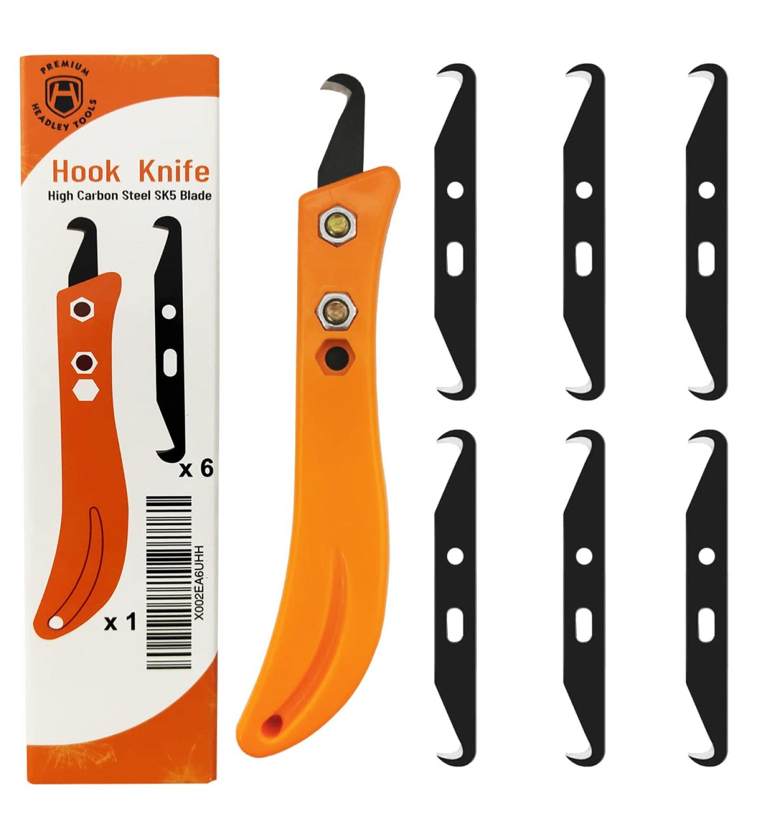 HEADLEY TOOLS Golf Grip Removal Hook Blade Utility Knife Set - 7 Hook Blades & 1 Handle - Regripping Golf Clubs - Orange - Buy Online on SooperMarket.com