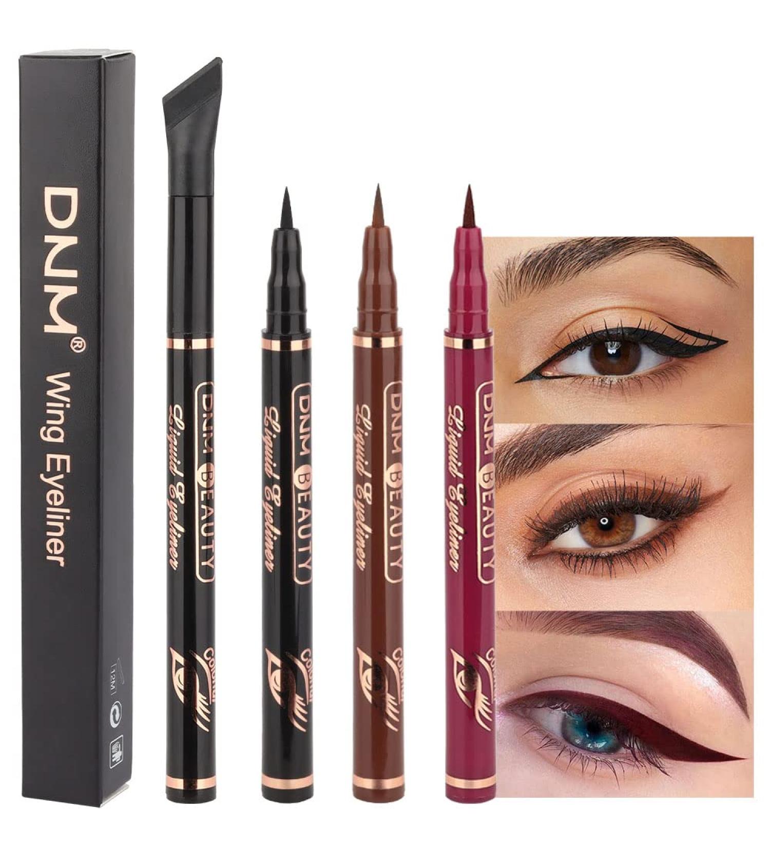 3Pcs Waterproof Wing Eyeliner Stamp Set - Black, Brown, Red Brown Liquid Eye Pencil Makeup Sets | Colored Eye Liners Stamps Shapes | Long-Lasting Delineador de Ojos contra el Agua - Buy Online on SooperMarket.com