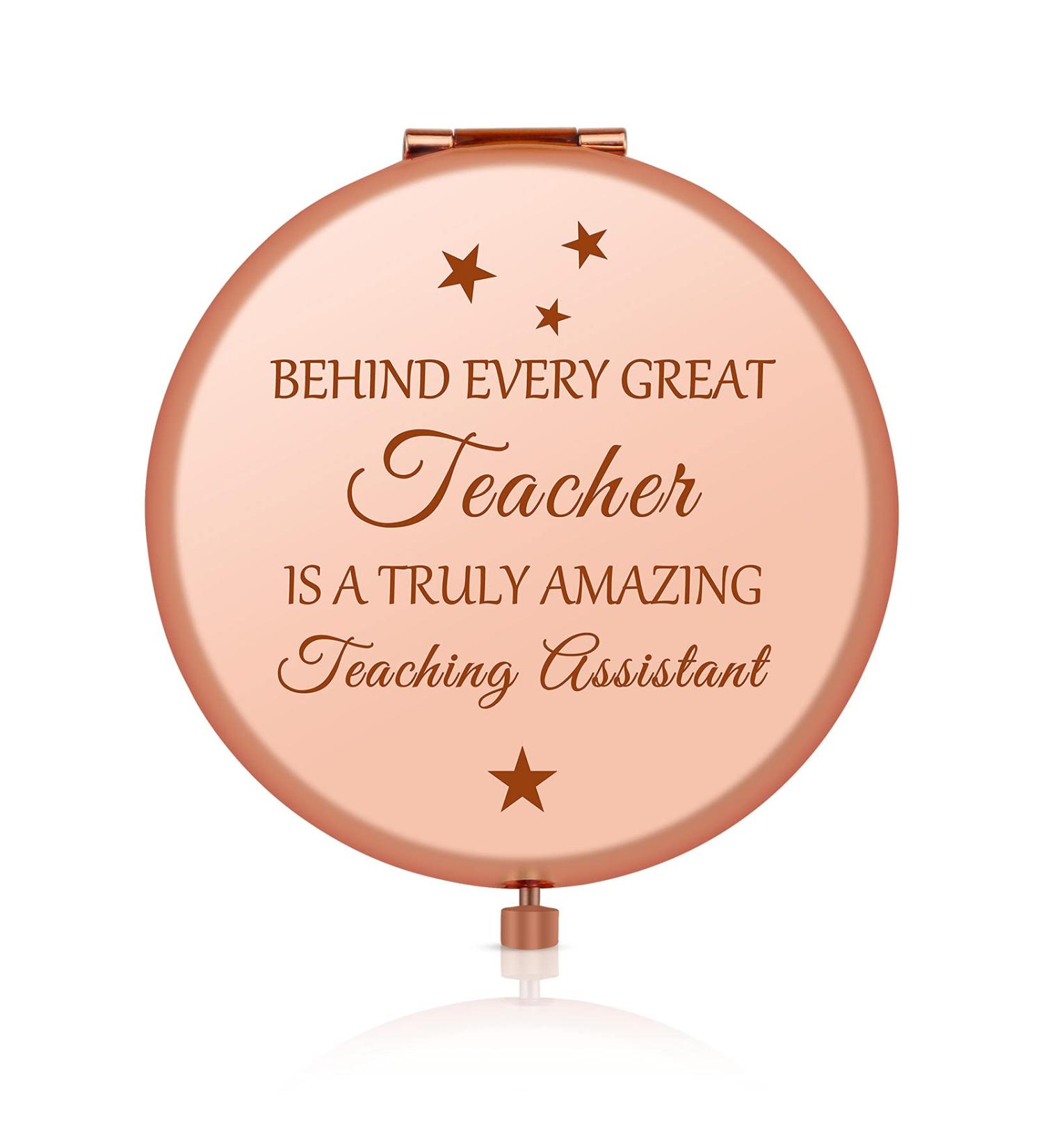 Teacher's Assistant Appreciation Gift - Rose Gold Compact Mirror for Paraeducator - Retirement or Thank You Gift for Paraprofessional - Pocket Makeup Mirror for Para Teacher - Unique Teacher's Aide Gift - Buy Online on SooperMarket.com