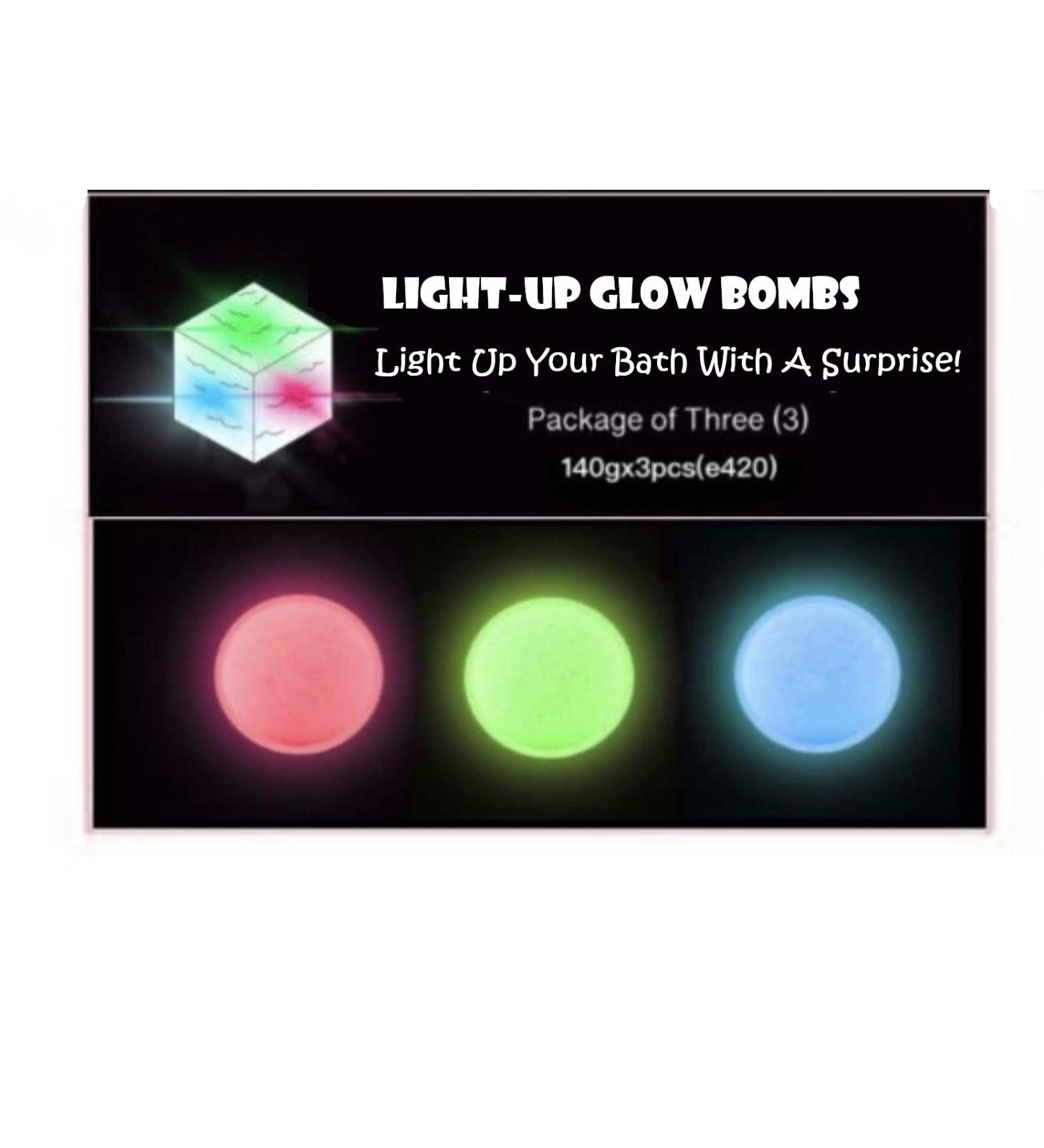 Light Up Glow in The Dark Bath Bombs for Teens & Adults - Set of 3 Pink, Green, Blue Fizzing Bombs with Surprise Disco Lights - Fun & Relaxing Gift Idea - Buy Online on SooperMarket.com