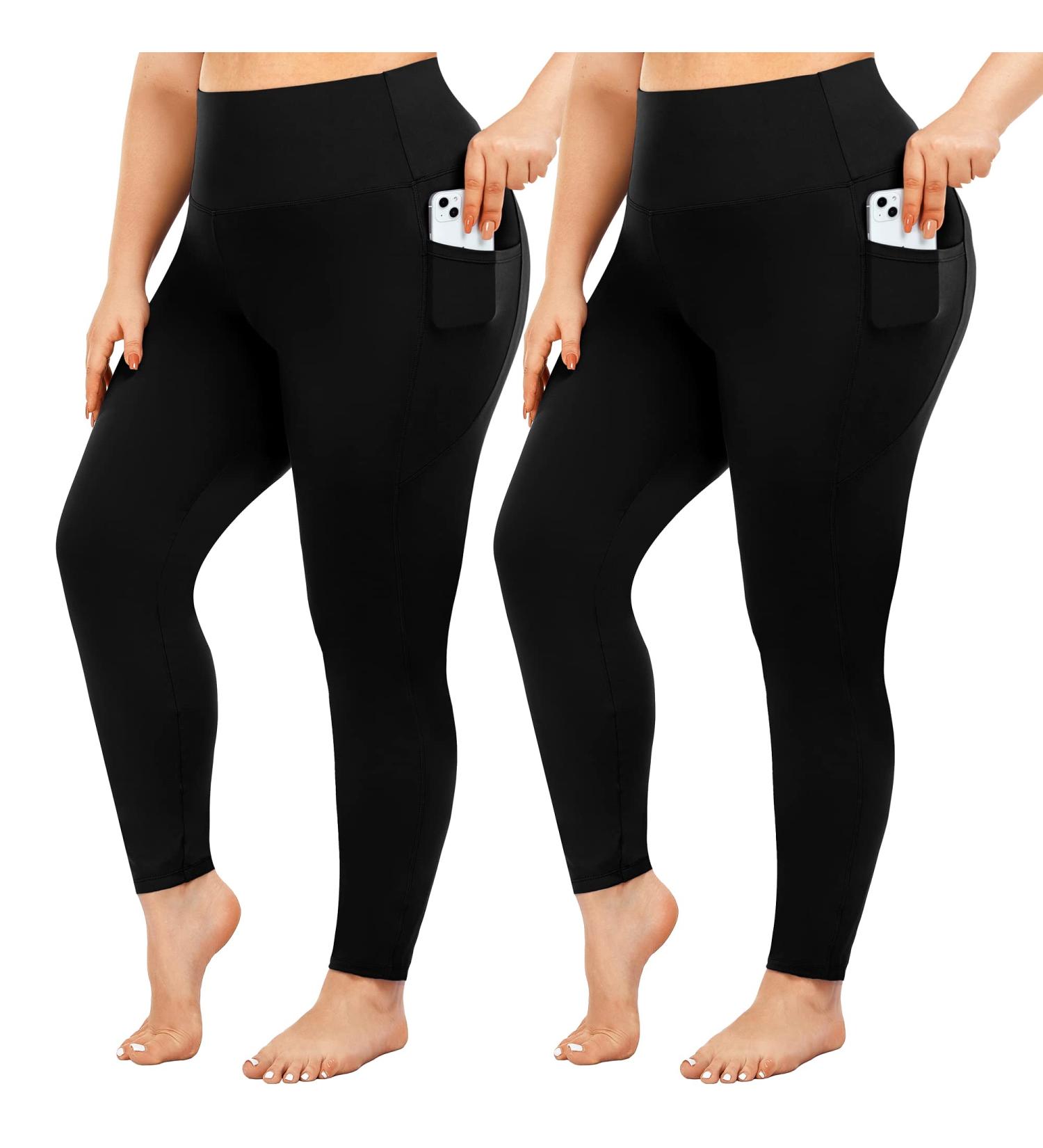 yeuG Women's Plus Size High Waist Tummy Control Leggings with Pocket - 2 Pack, XX-Large - Buy Online on SooperMarket.com