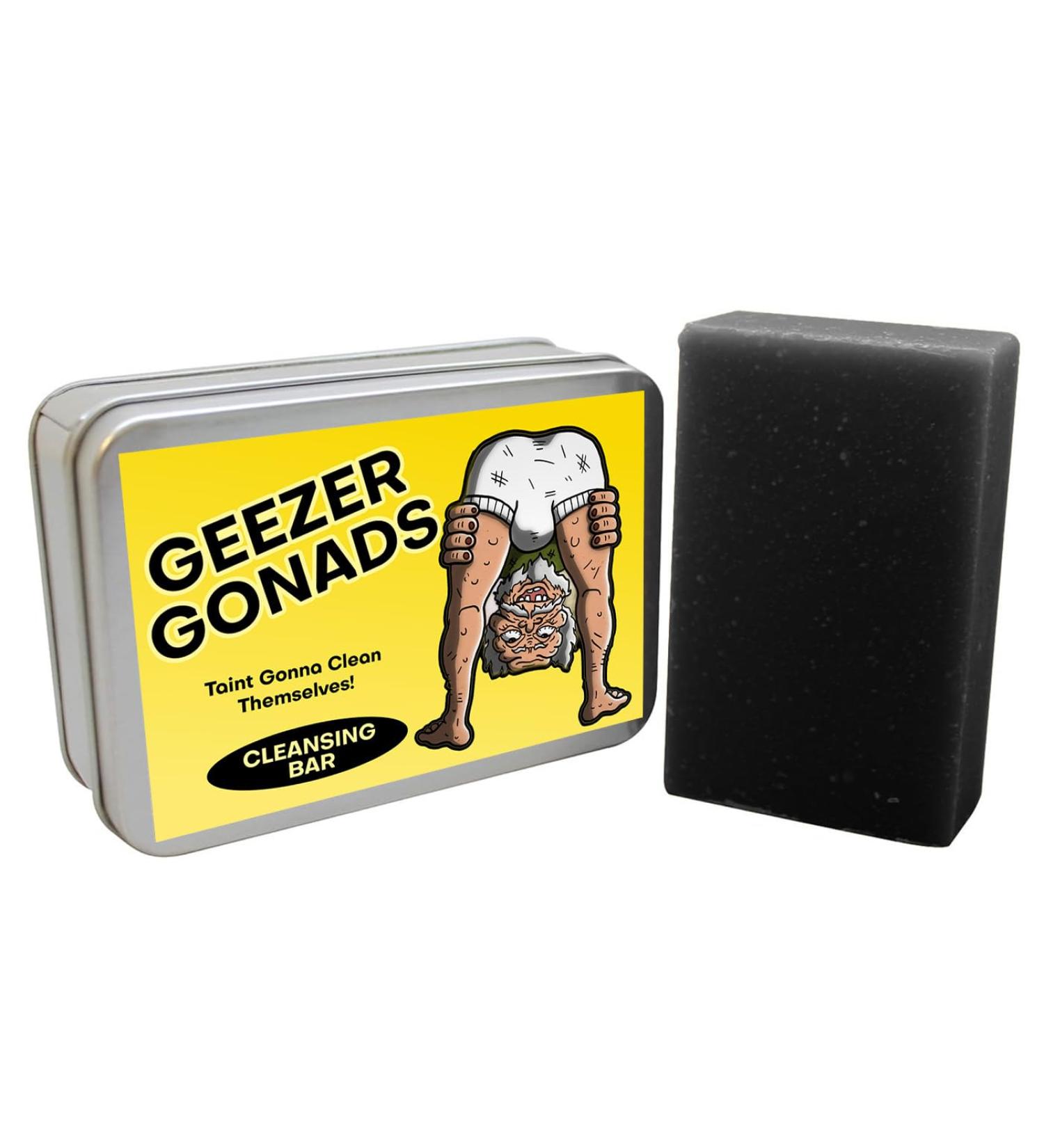Geezer Gonads Soap Bar - Hilarious Gag Gift for Milestone Birthdays & Over-the-Hill Parties - Ideal Stocking Stuffer for Men - Buy Online on SooperMarket.com