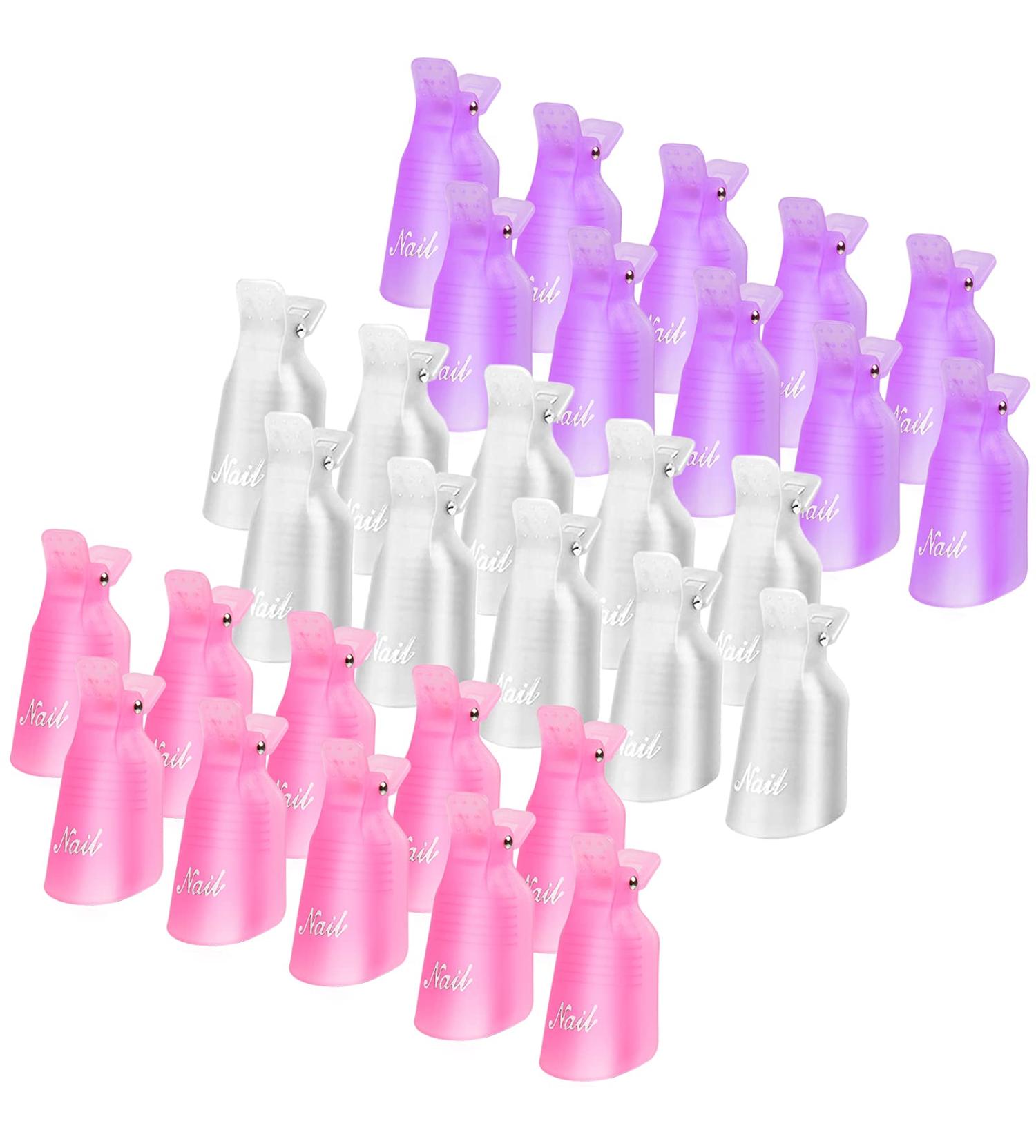 TsMADDTs Acrylic Nail Soak Off Clips - 30pcs Reusable Gel Nail Polish Remover Clips in Pink, Purple, White | Nail Clips for Polish Removal - Buy Online on SooperMarket.com