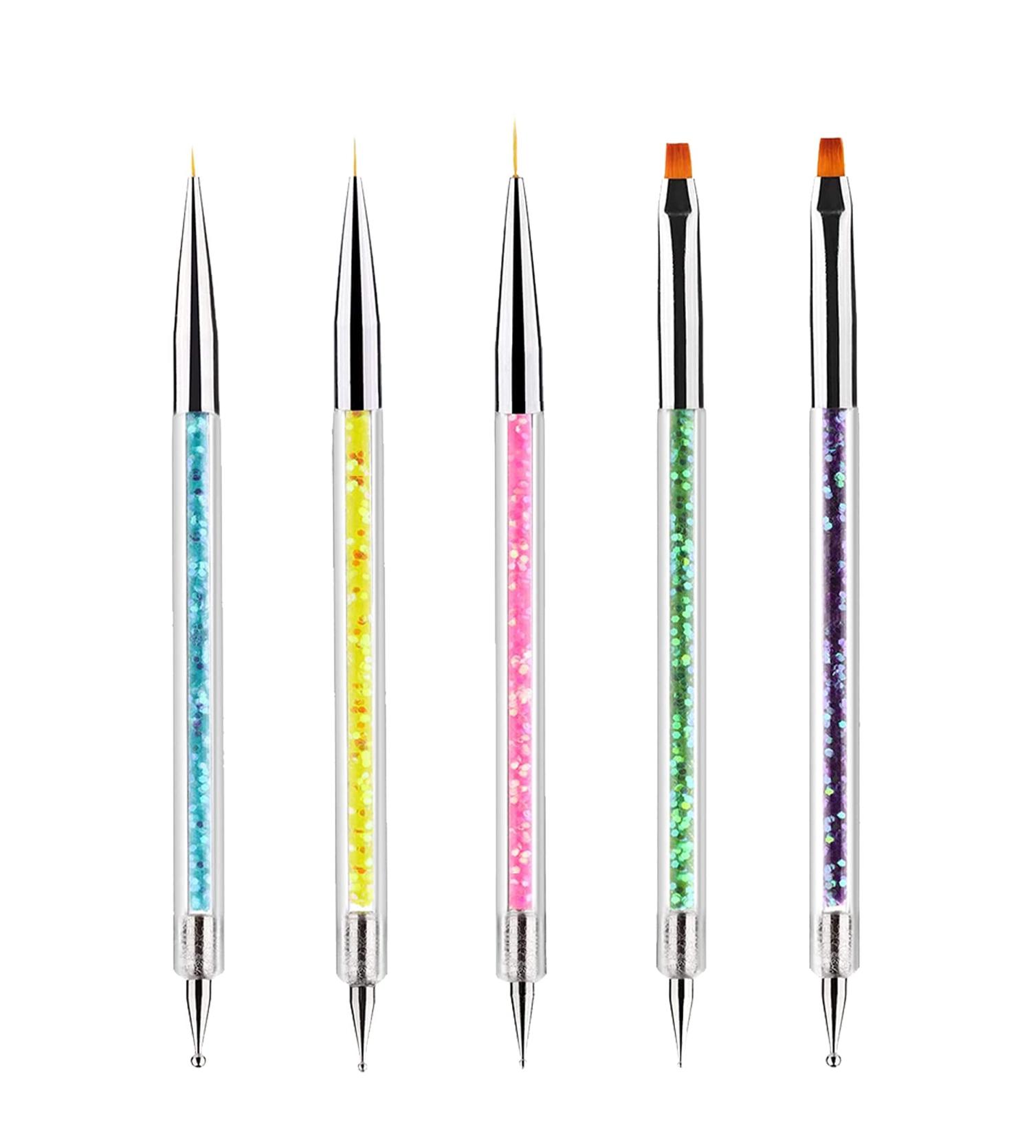 ANGENIL 5 Pcs Acrylic Nail Art Brushes & Dotting Pen Set for DIY Manicure | Nail Art Tools for Drawing, Painting, and Point Drill Designs - Buy Online on SooperMarket.com
