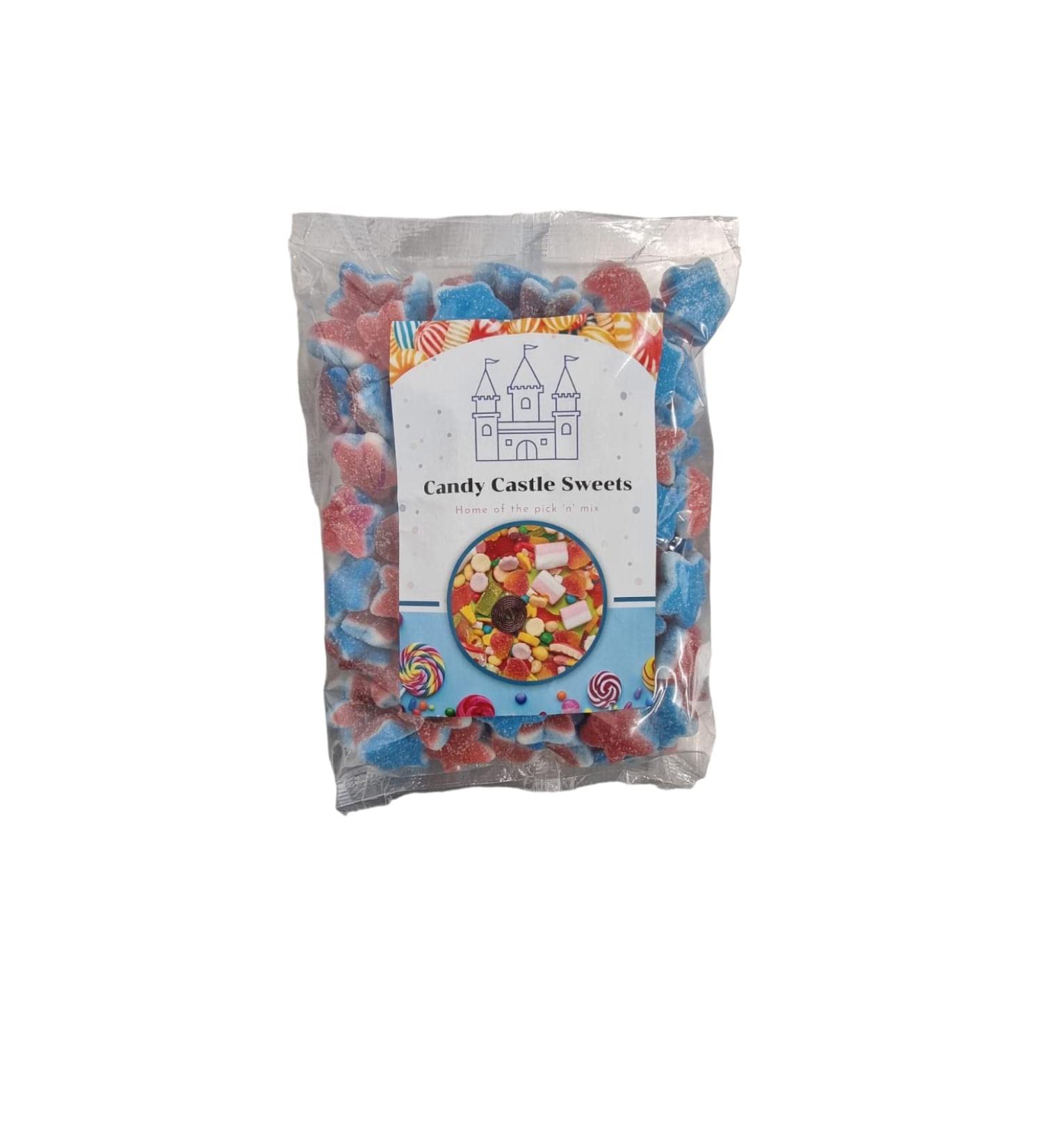 Red White & Blue Gummy Fizzy Jelly Cherry Stars Share Bag - 1kg Bag