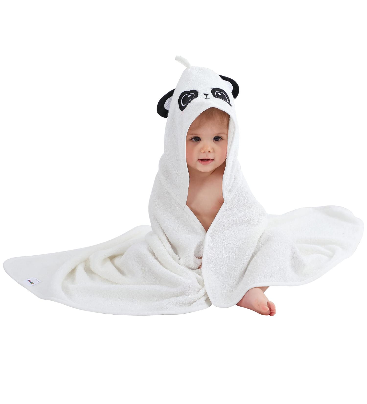Bamboo Hooded Baby Bath Towel Toddler Wearable Blanket | Large Size Animal Bathrobe (Panda) - 75x100cm - Buy Online on SooperMarket.com