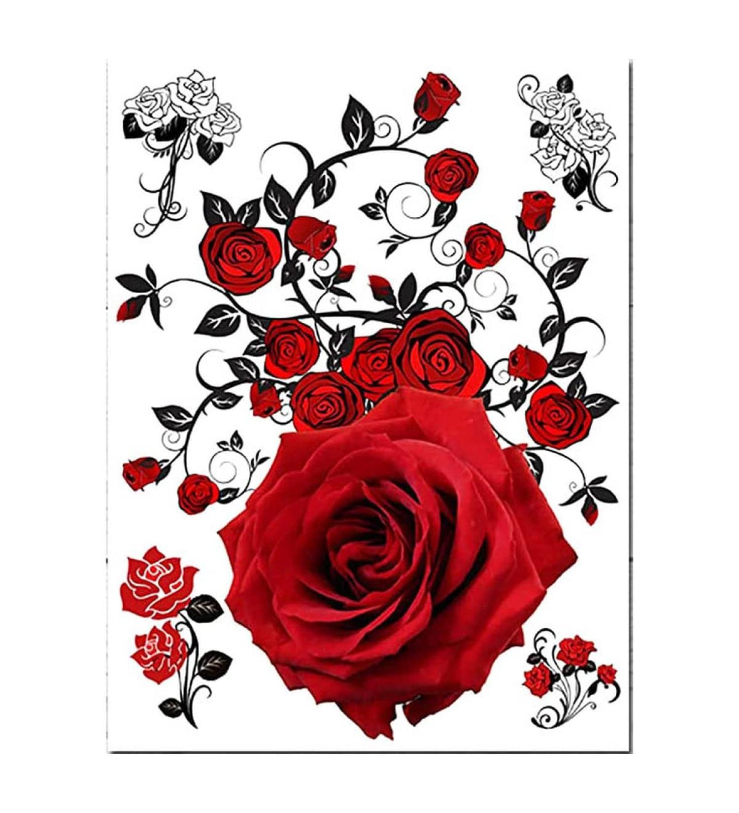Supperb  Temporary Tattoos - Red Roses (8 x 6 inches) 8x6 Inch (Pack of 1)