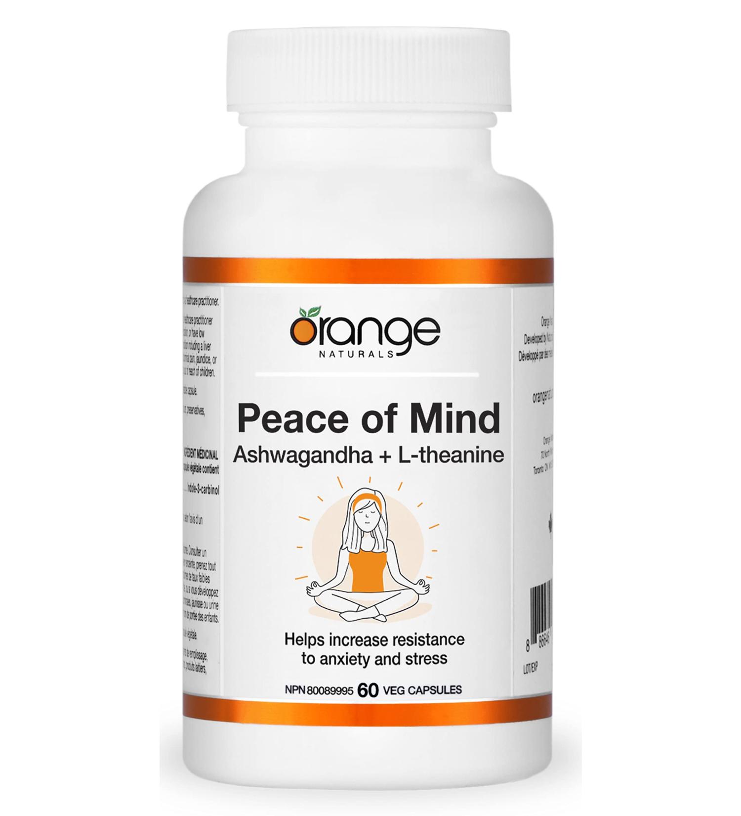 Orange Naturals - Peace of Mind - Ashwagandha and L-theanine 60 Caps - Ashwagandha KSM 66 L-Theanine - Stress and Anxiety Supplement - KSM 66 Ashwagandha Capsules 300mg and L Theanine 100mg - Buy Online on SooperMarket.com