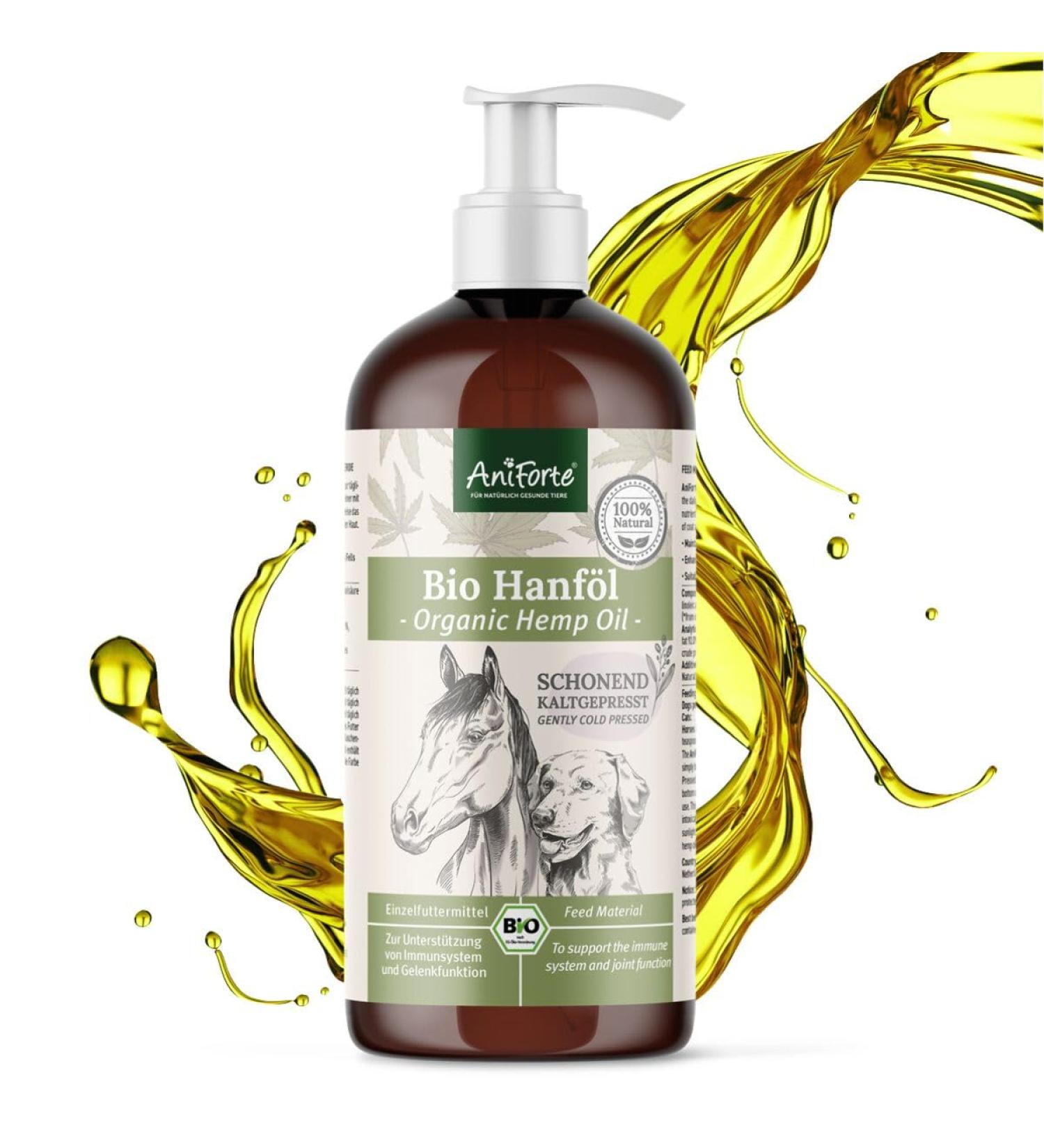 AniForte Cold-Pressed Organic Hemp Oil for Dogs & Horses - 1L 100% Pure BARF Oil | Premium Natural Product Without Additives - Buy Online on SooperMarket.com
