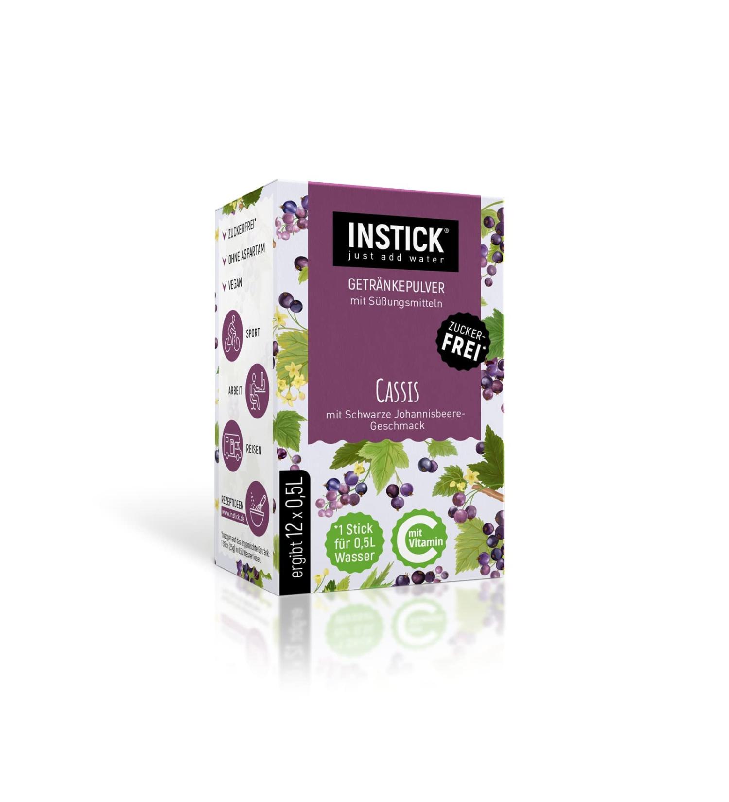 Intick Sugar-Free Instant Drink - Cassis | Vegan Low-Calorie Vitamin C Beverage Powder | 12 x 0.5-1 L Packs - Shop Now! - Buy Online on SooperMarket.com