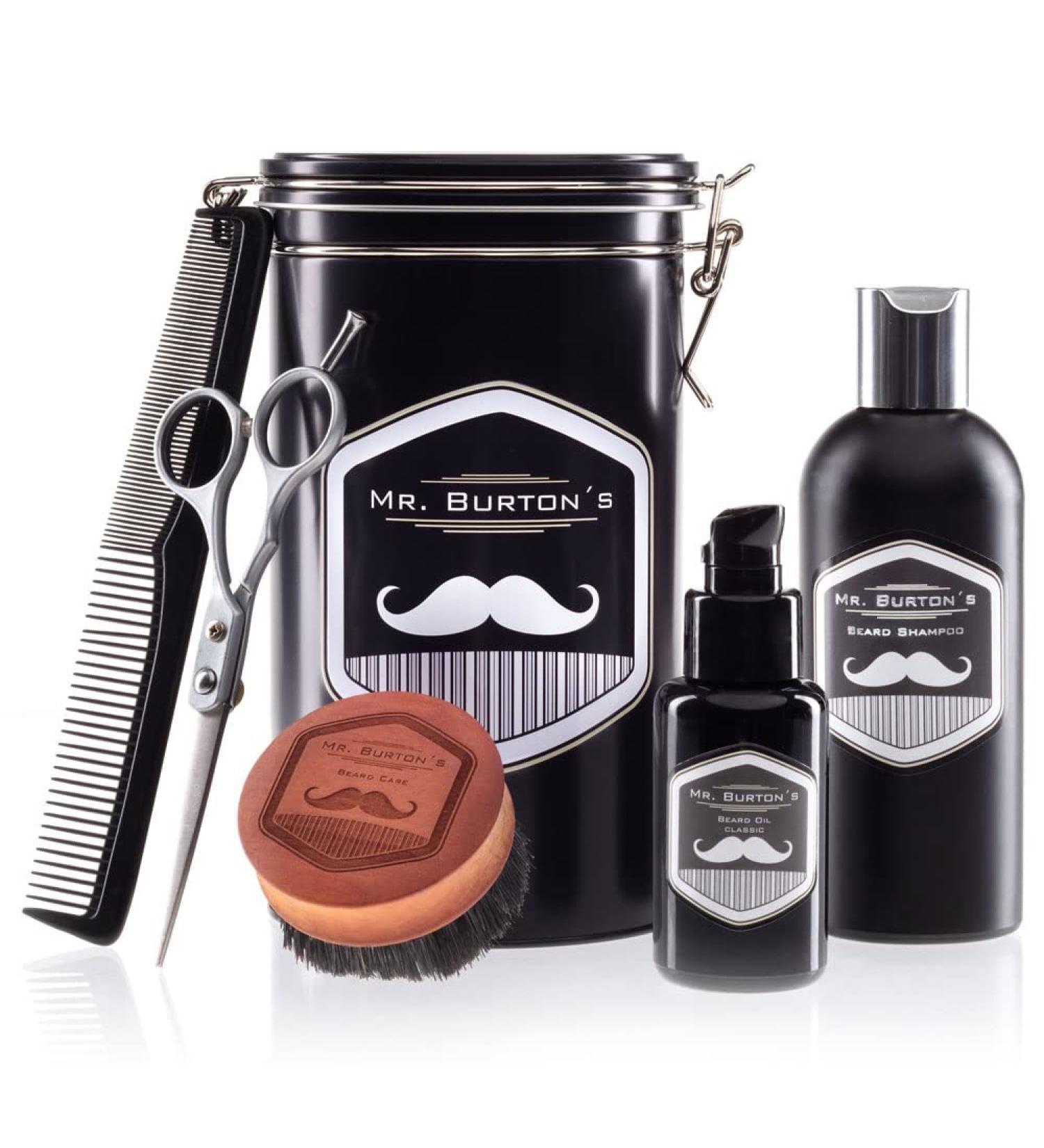 Mr. Burtons Classic Beard Care Set for Men - Premium Beard Oil Shampoo Brush Shears & Comb - Made in Germany - Buy Online on SooperMarket.com